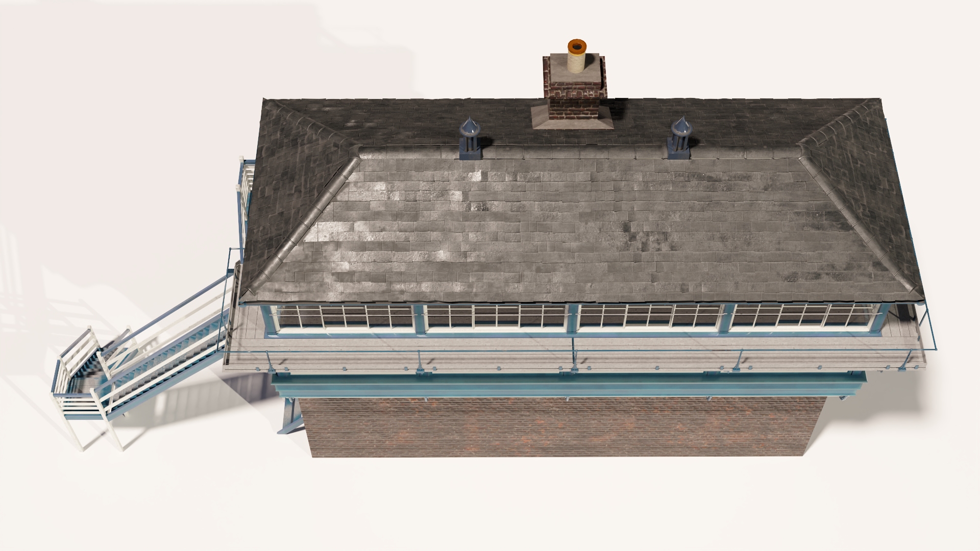 Train Signal Box with Direct Railway Section 3D model