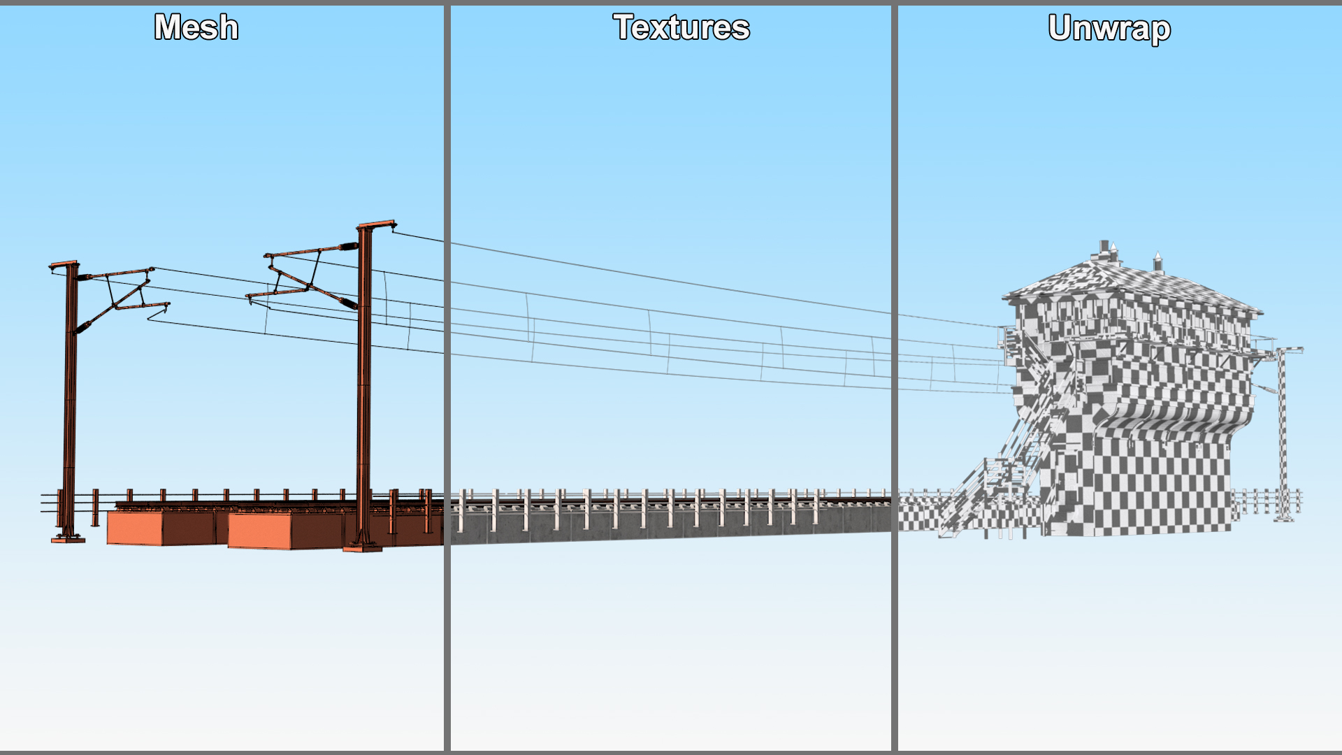 Train Signal Box with Direct Railway Section 3D model