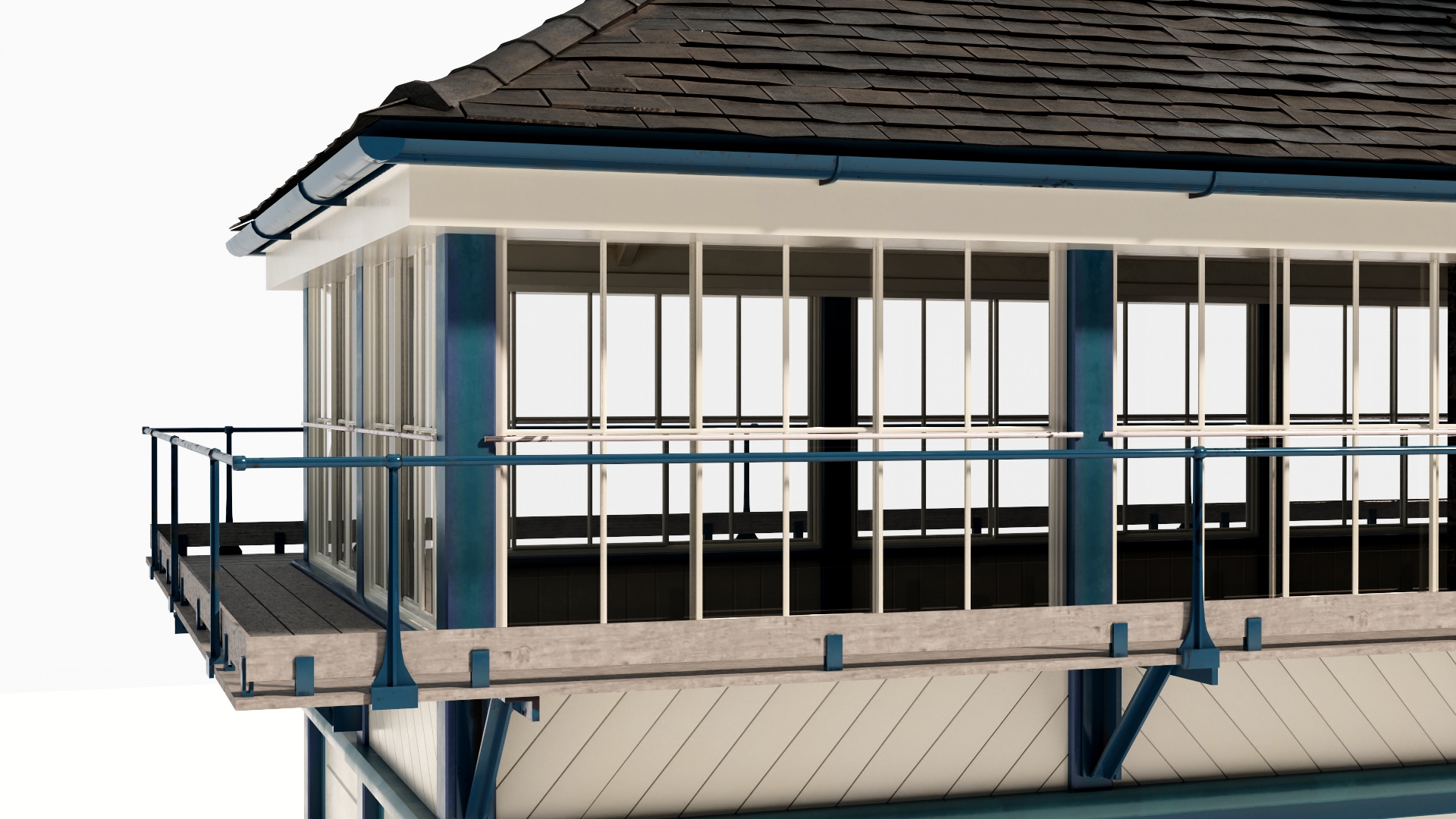 Train Signal Box with Direct Railway Section 3D model