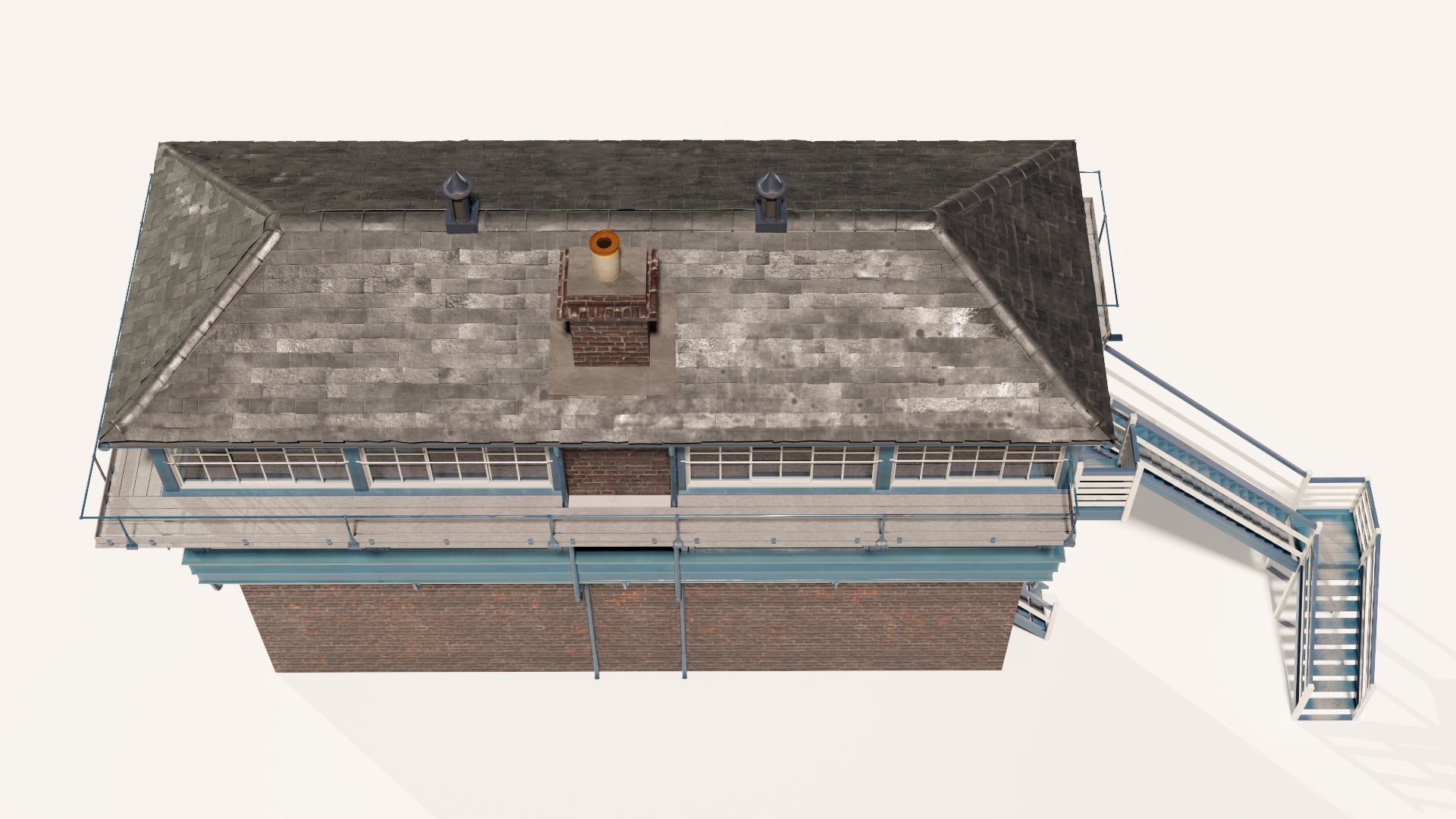 Train Signal Box with Direct Railway Section 3D model