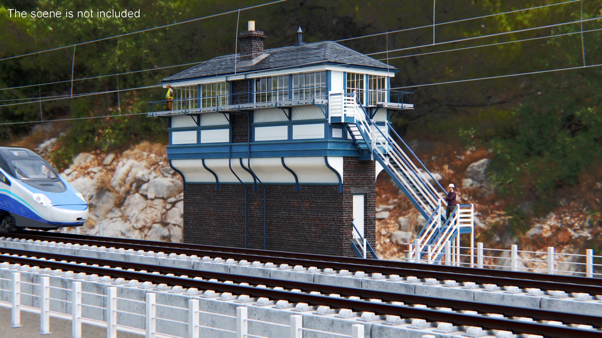 Train Signal Box with Direct Railway Section 3D model