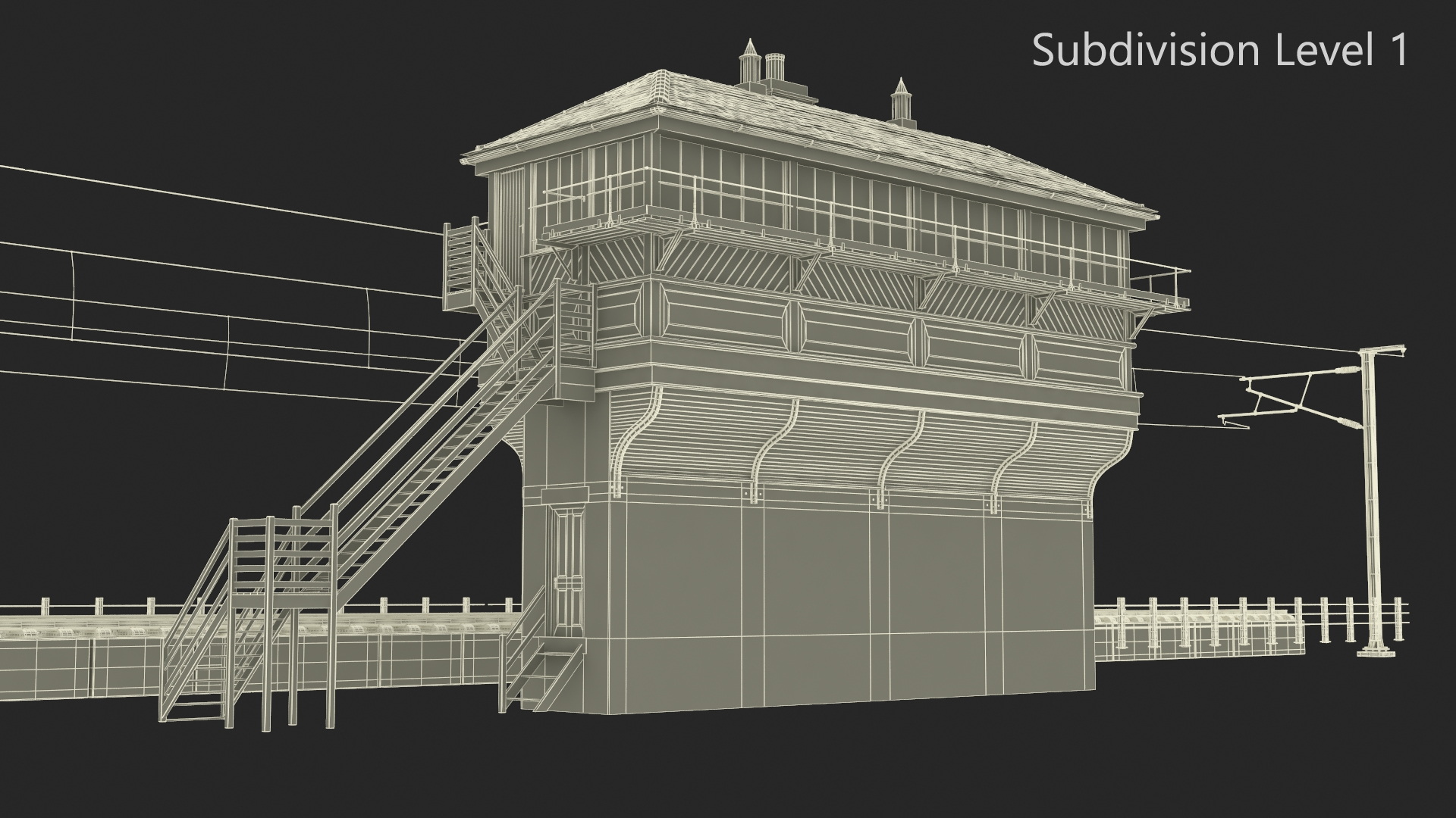 Train Signal Box with Direct Railway Section 3D model