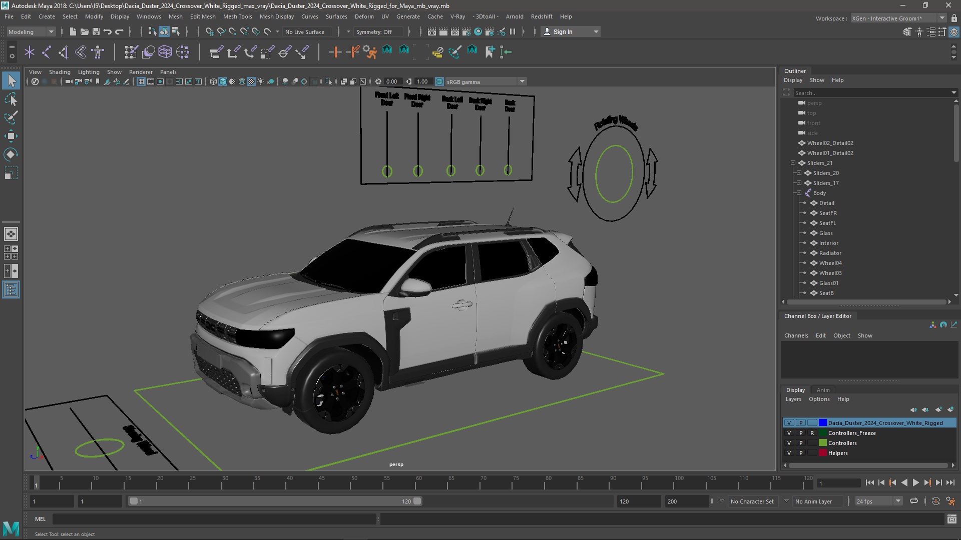 Dacia Duster 2024 Crossover White Rigged for Maya 3D model