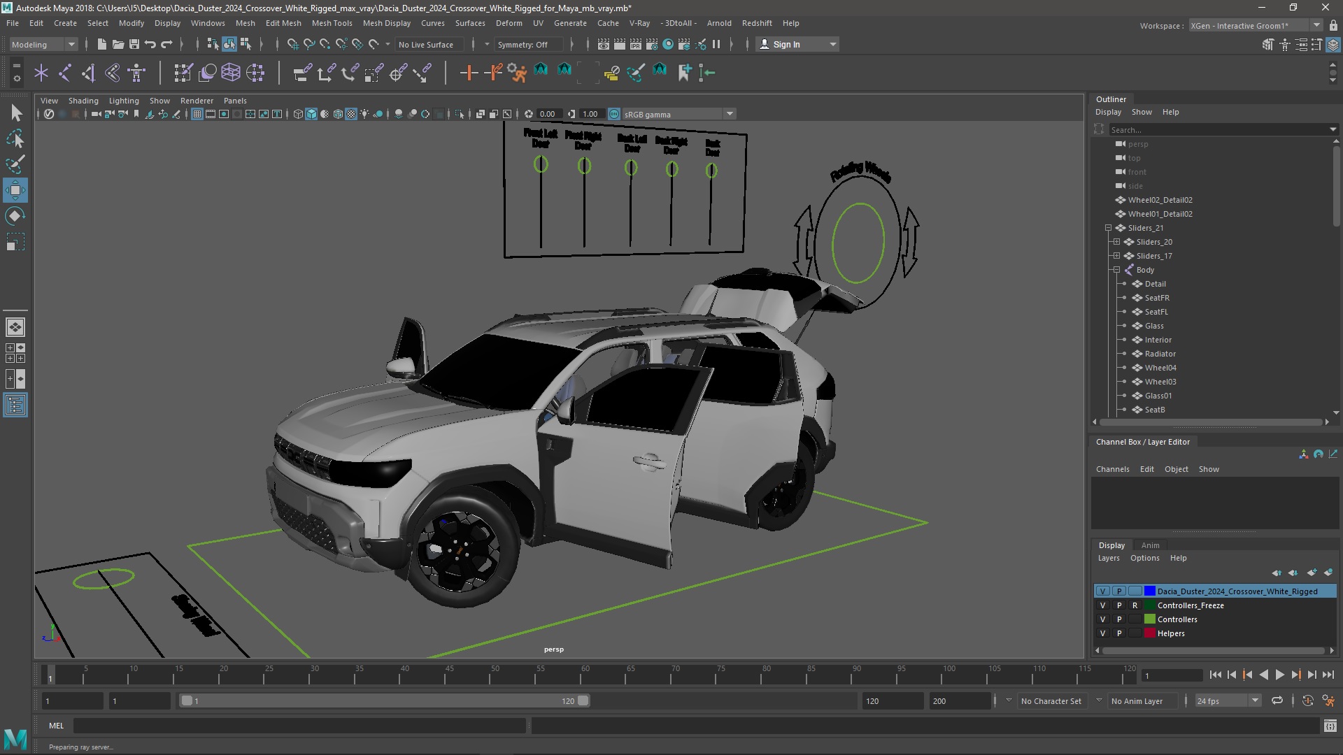 Dacia Duster 2024 Crossover White Rigged for Maya 3D model