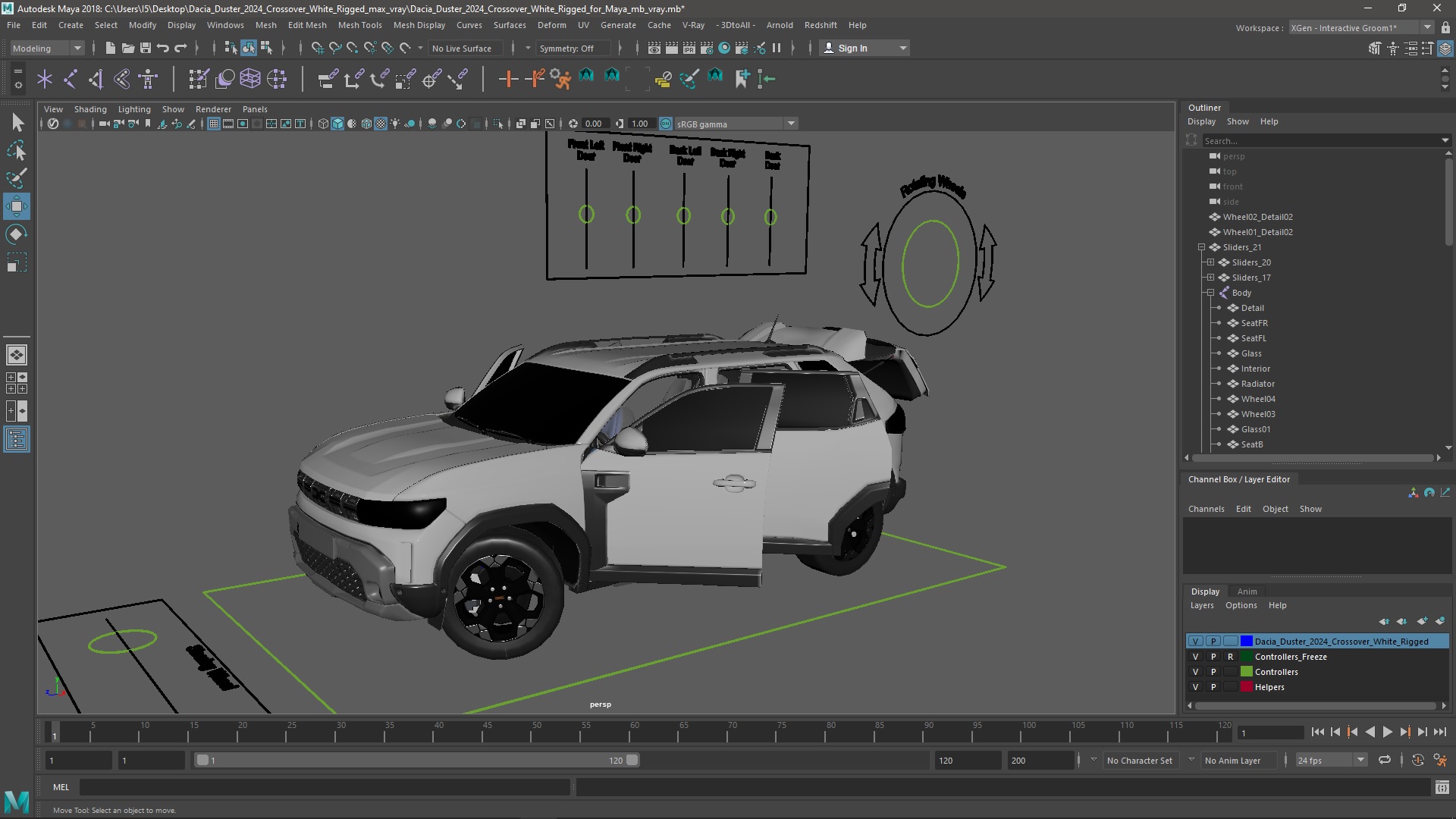 Dacia Duster 2024 Crossover White Rigged for Maya 3D model