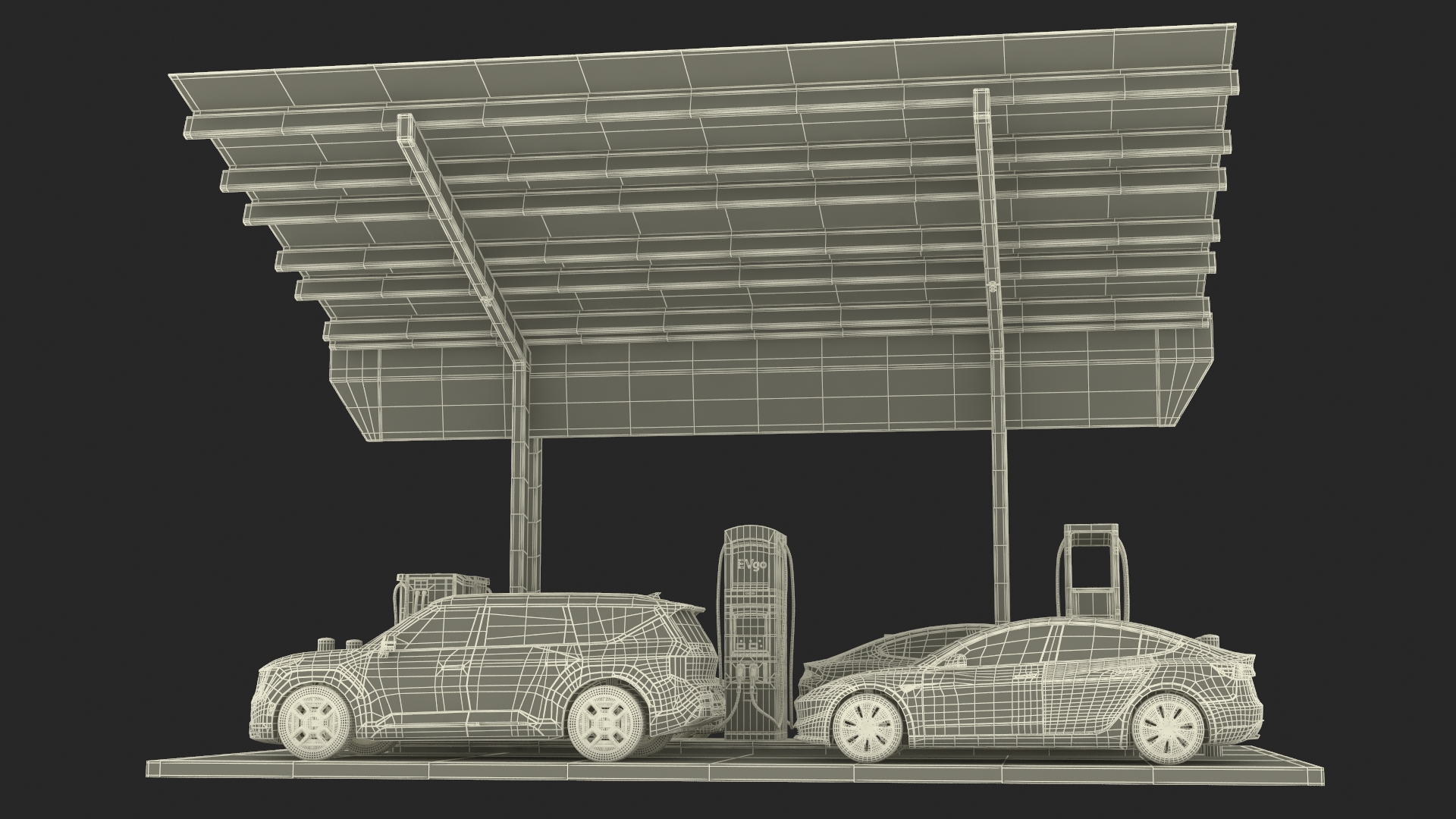 3D model Tesla KIA Xiaomi and Lucid Cars at Electric Charging Station