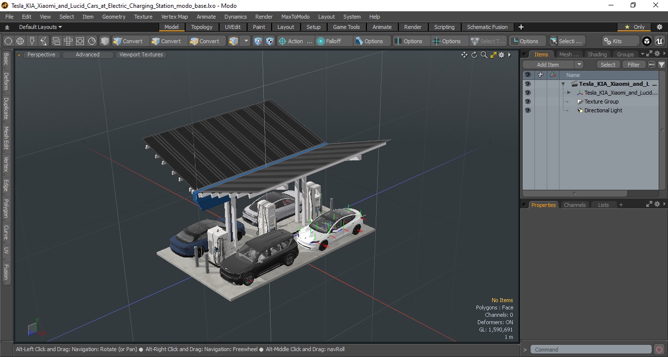 3D model Tesla KIA Xiaomi and Lucid Cars at Electric Charging Station