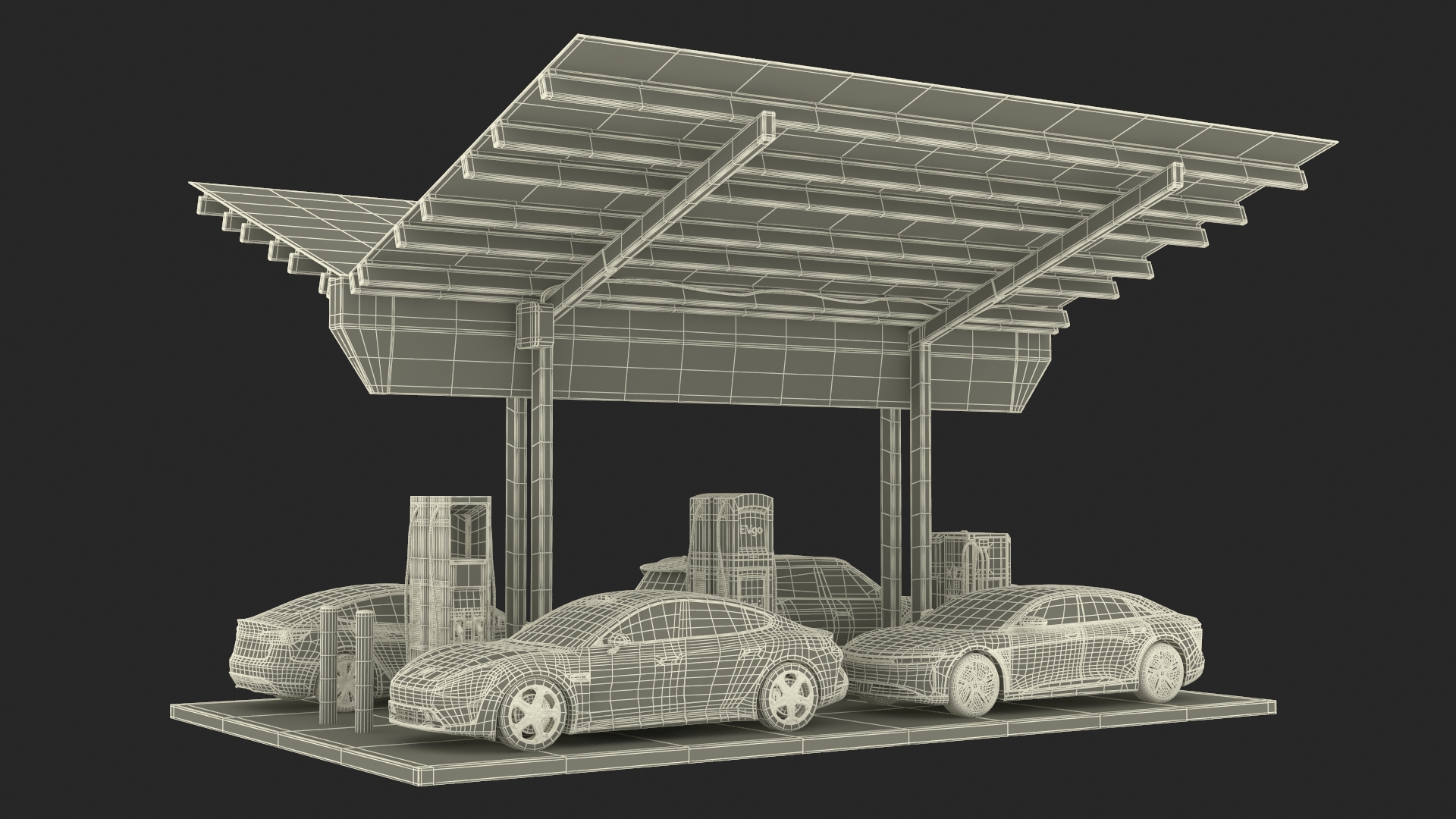 3D model Tesla KIA Xiaomi and Lucid Cars at Electric Charging Station