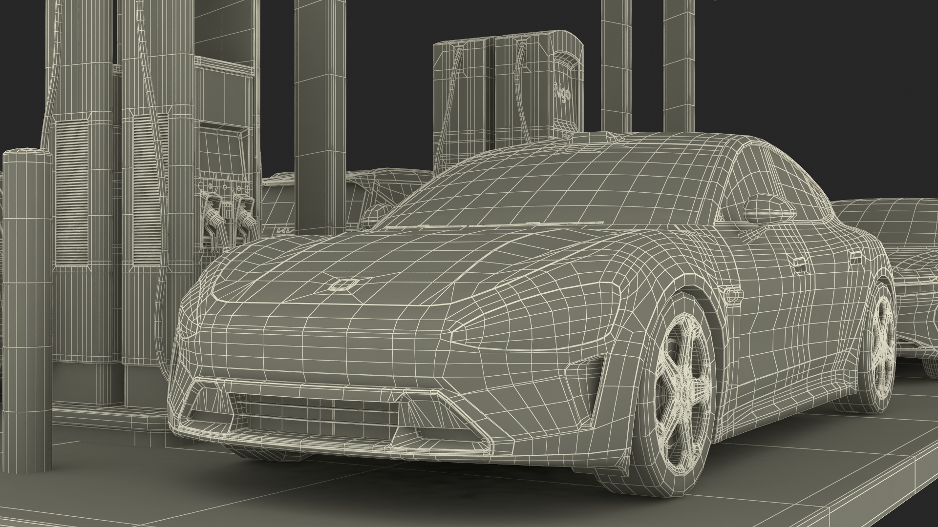 3D model Tesla KIA Xiaomi and Lucid Cars at Electric Charging Station