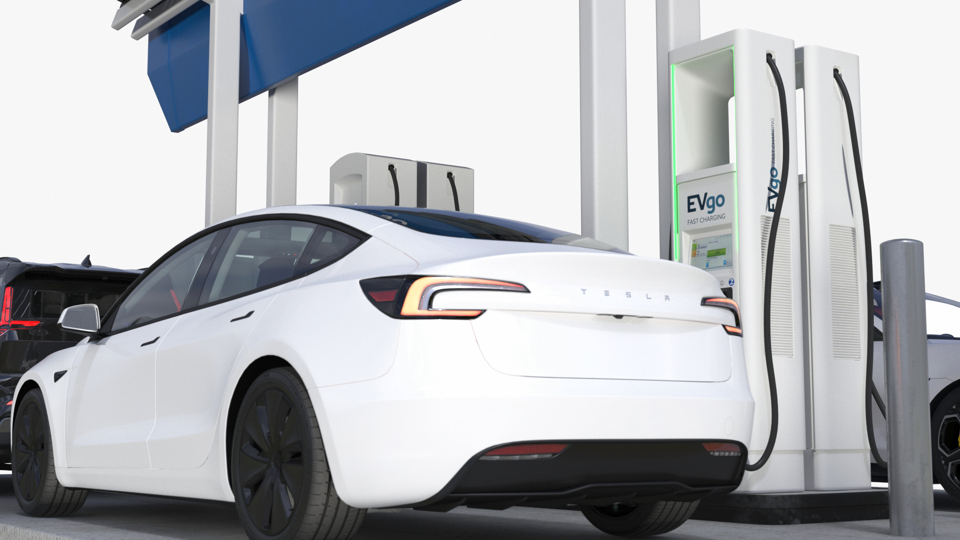 3D model Tesla KIA Xiaomi and Lucid Cars at Electric Charging Station