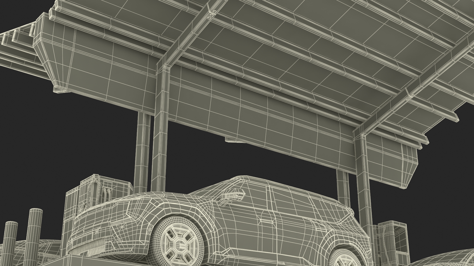 3D model Tesla KIA Xiaomi and Lucid Cars at Electric Charging Station