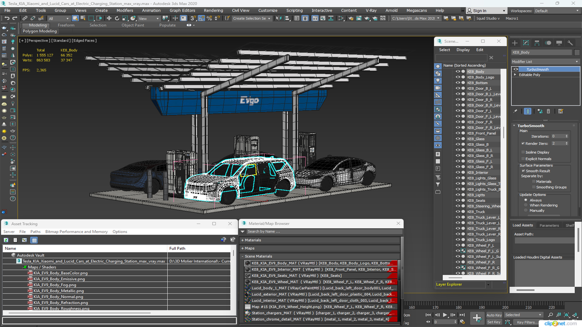 3D model Tesla KIA Xiaomi and Lucid Cars at Electric Charging Station