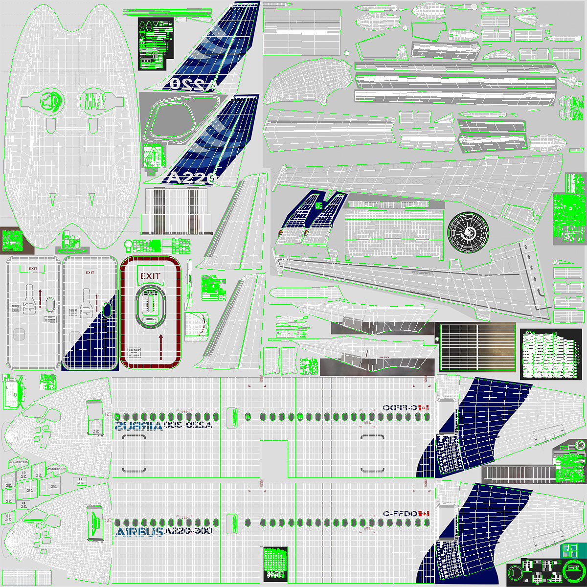 3D Airbus A220 300 Simple Interior Rigged model