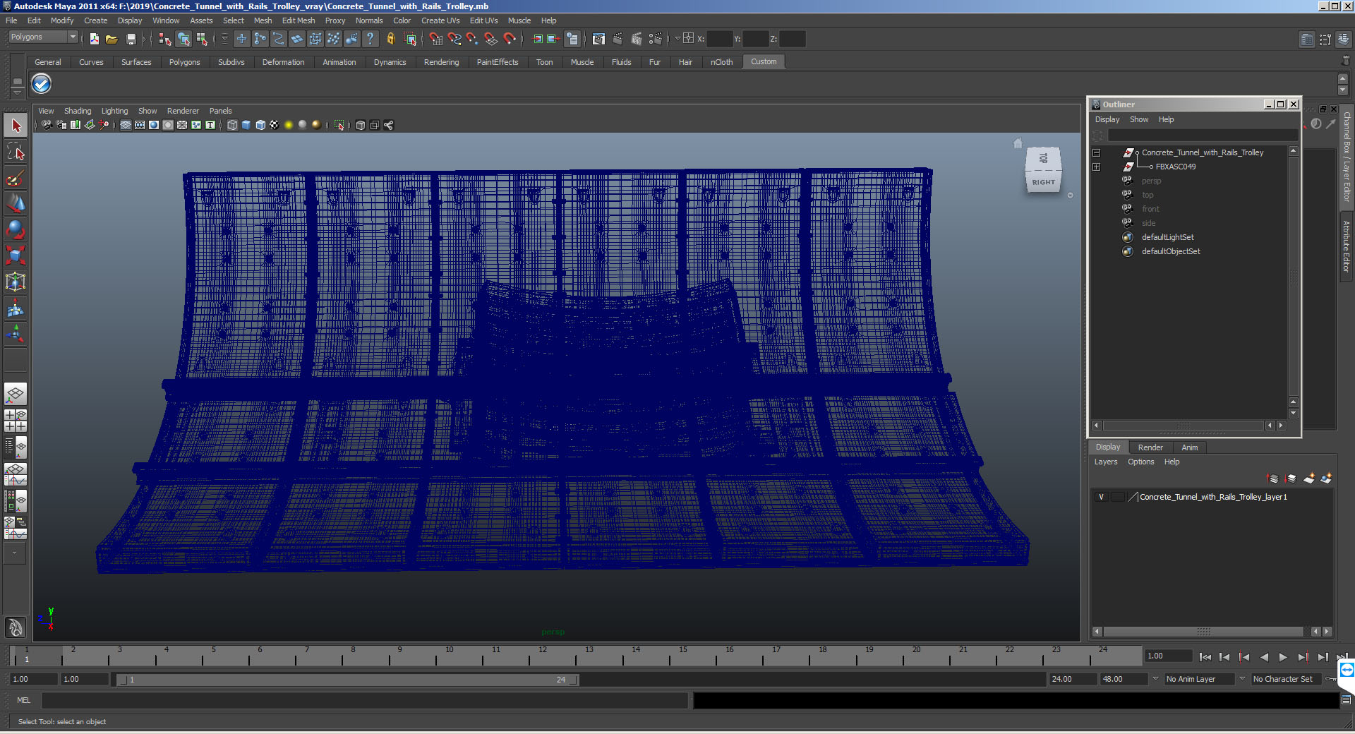 Concrete Tunnel with Rails Trolley 3D model