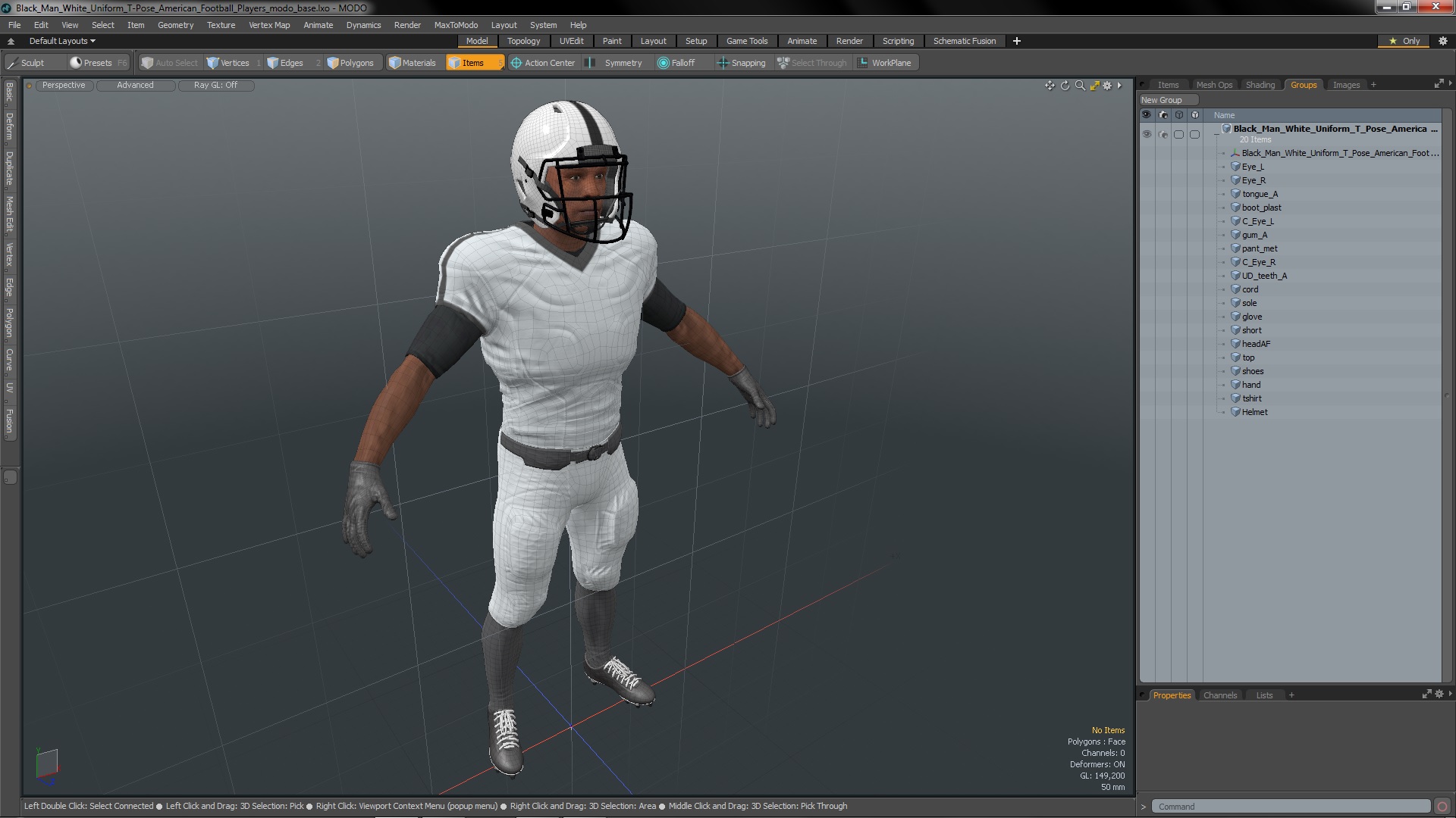 3D Black Man White Uniform T-Pose American Football Players