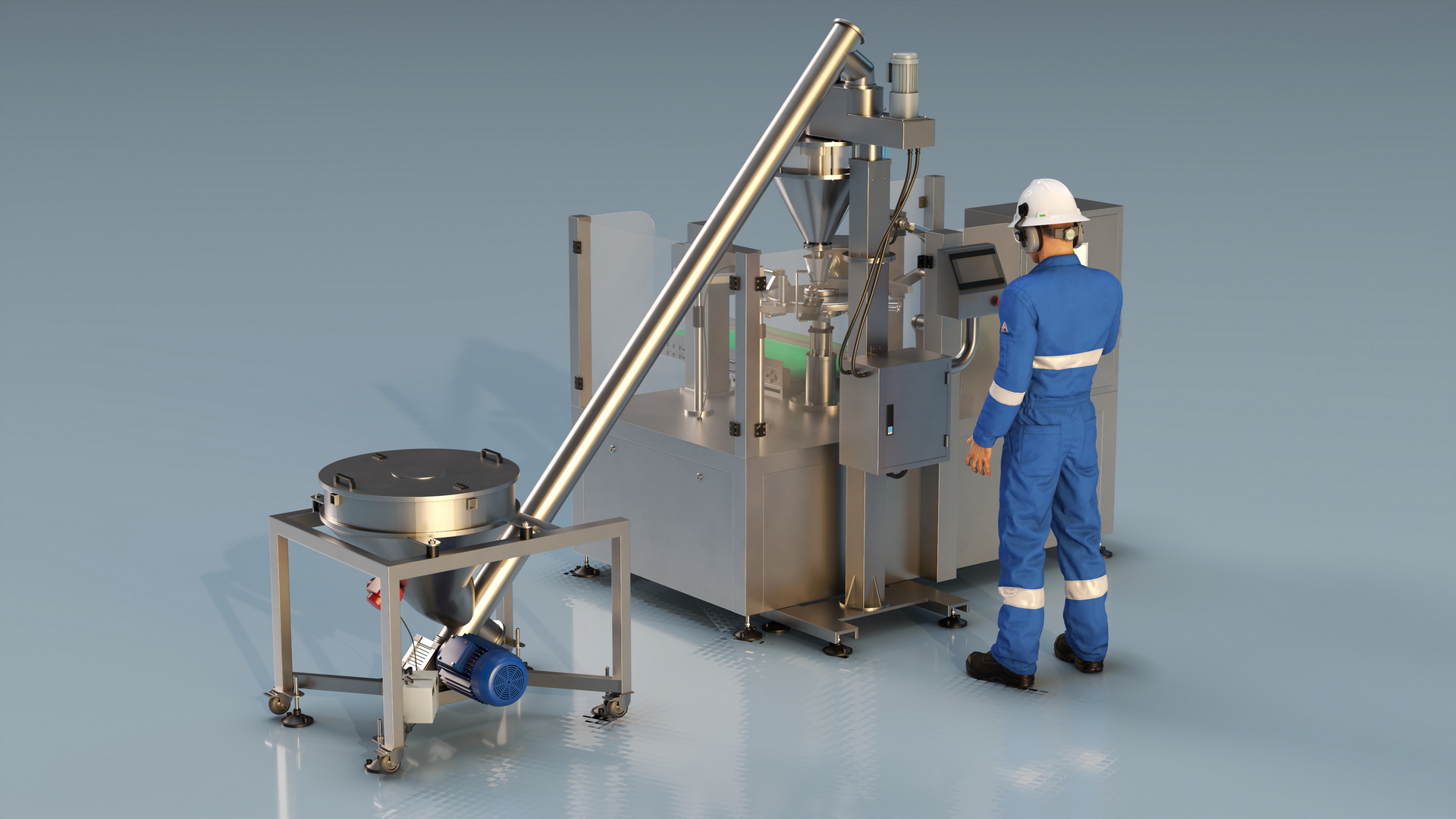 Bulk Product Packaging Machine Operation Worker 3D