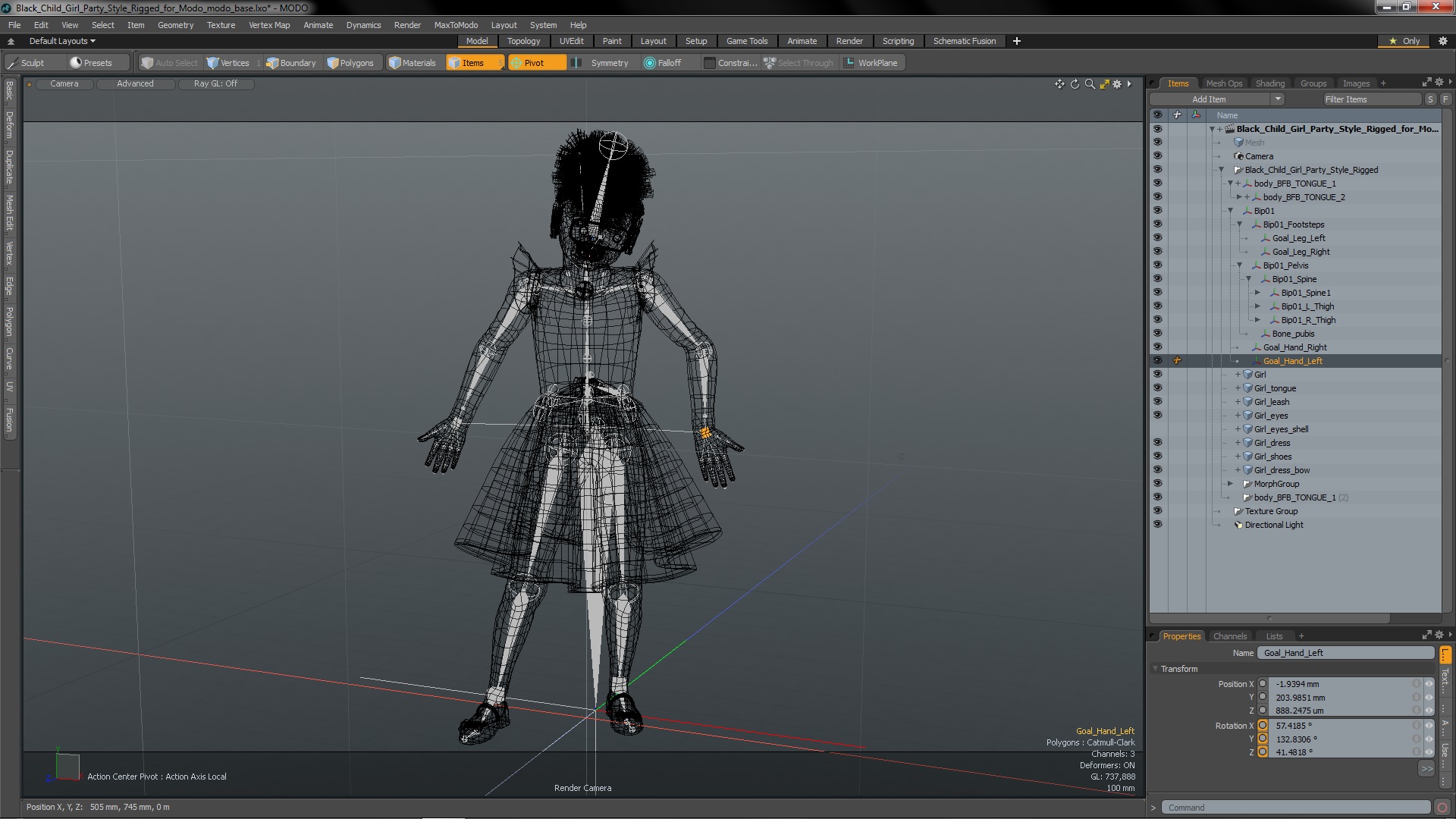 Black Child Girl Party Style Rigged for Modo 3D model