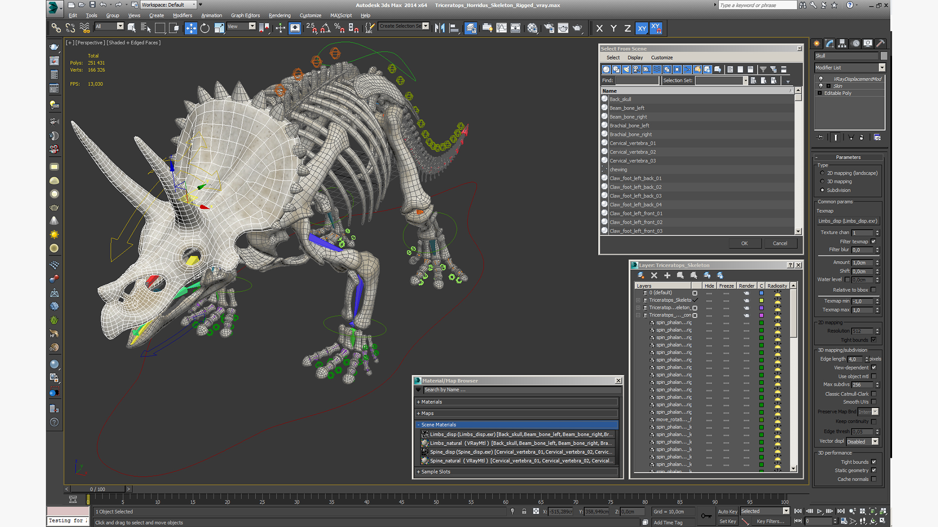 3D Triceratops Horridus Skeleton Rigged