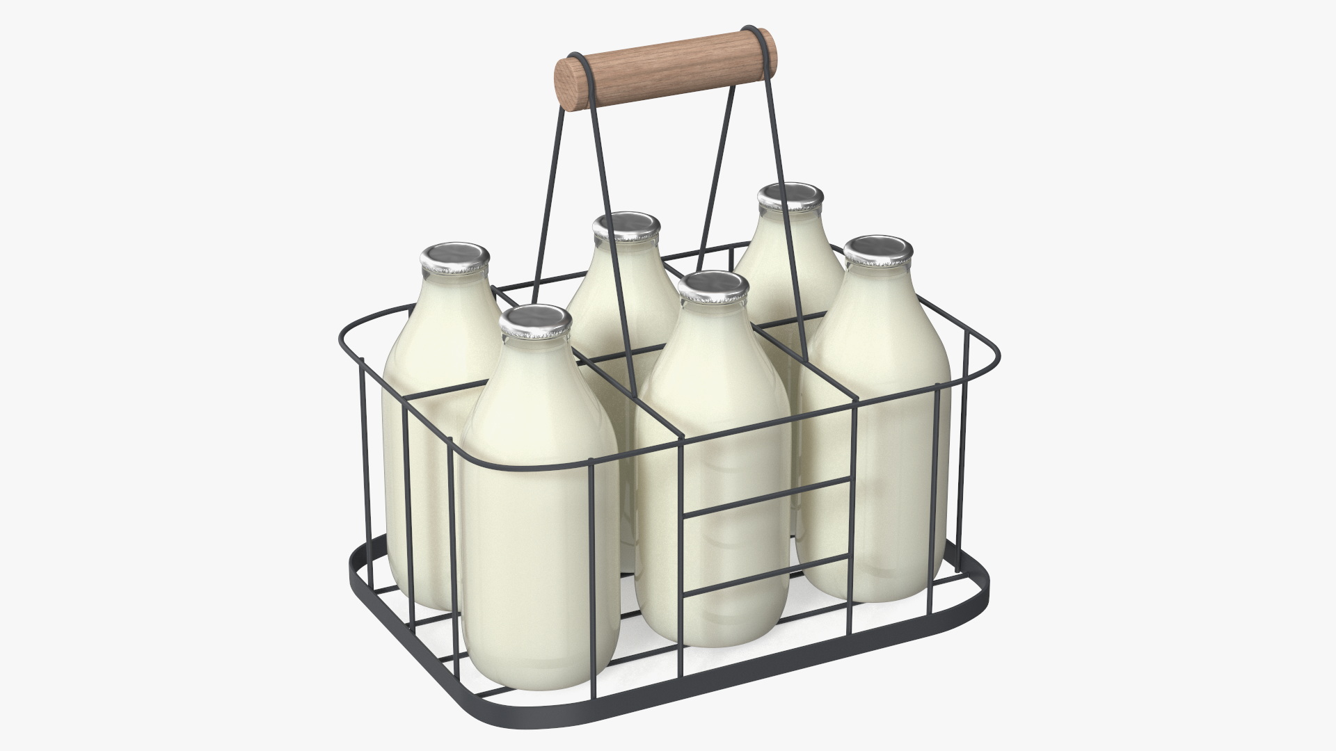 Whole Milk Bottles with Foil Top in Carrying Case 3D model