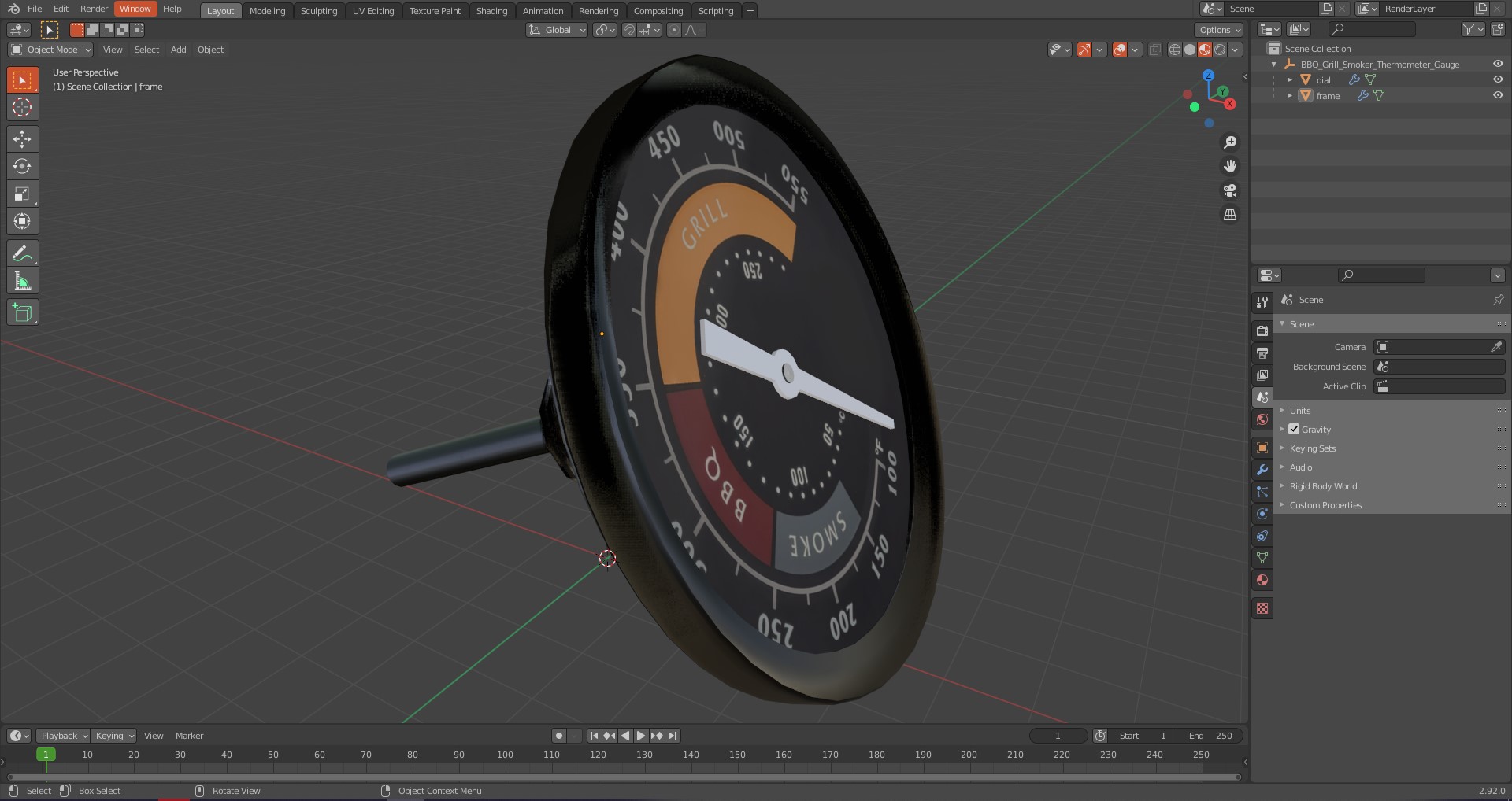 BBQ Grill Smoker Thermometer Gauge 3D model