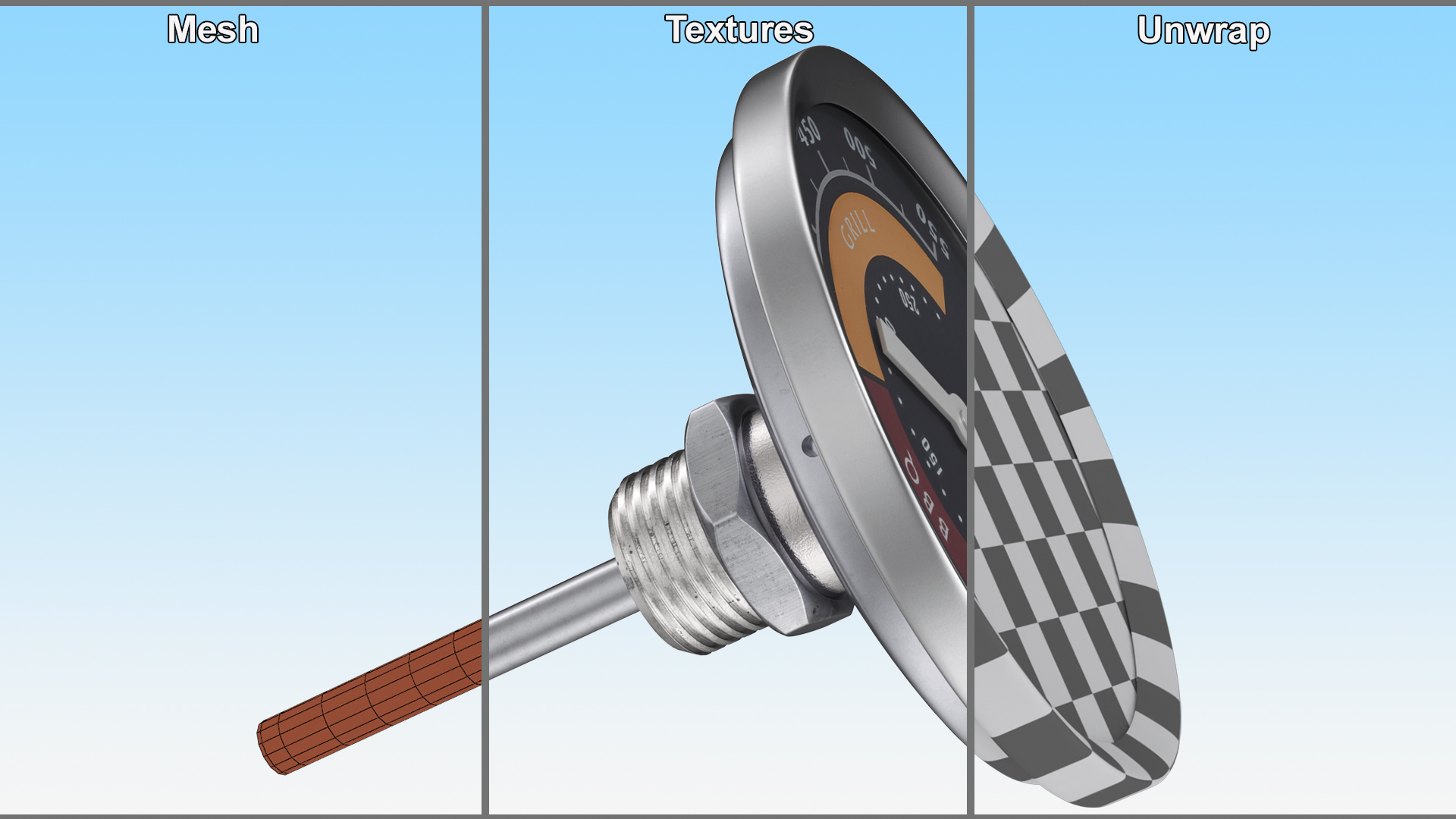 BBQ Grill Smoker Thermometer Gauge 3D model