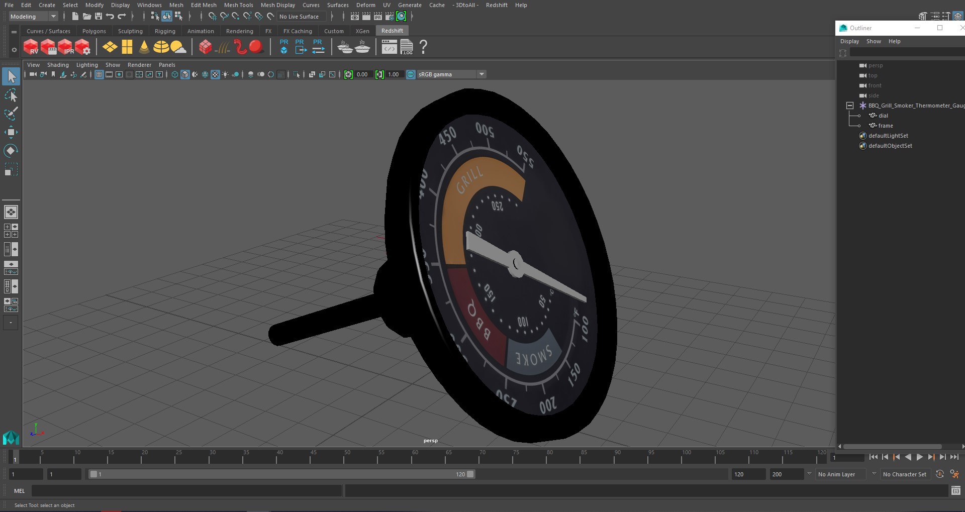 BBQ Grill Smoker Thermometer Gauge 3D model