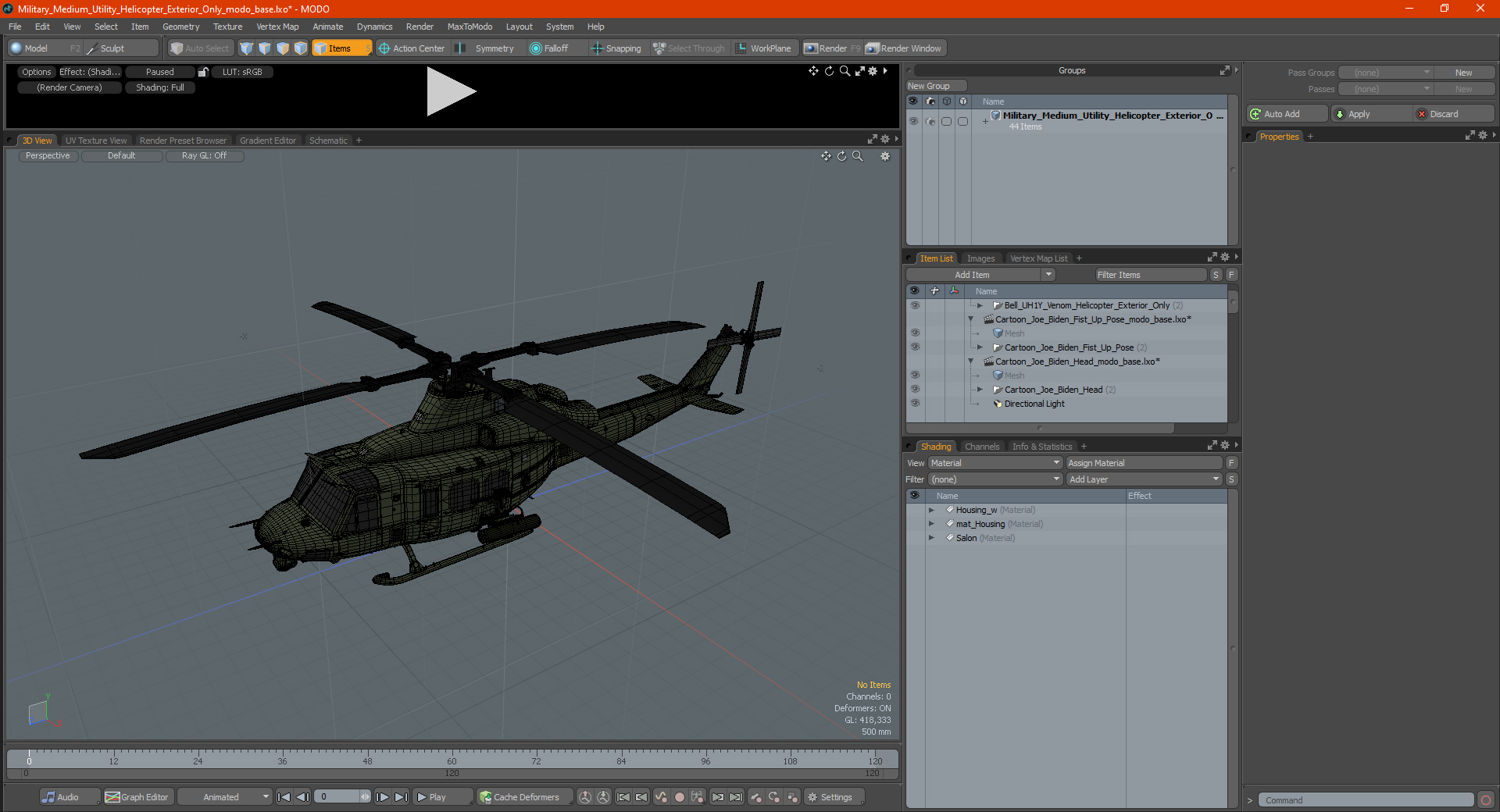 3D Military Medium Utility Helicopter Exterior Only model