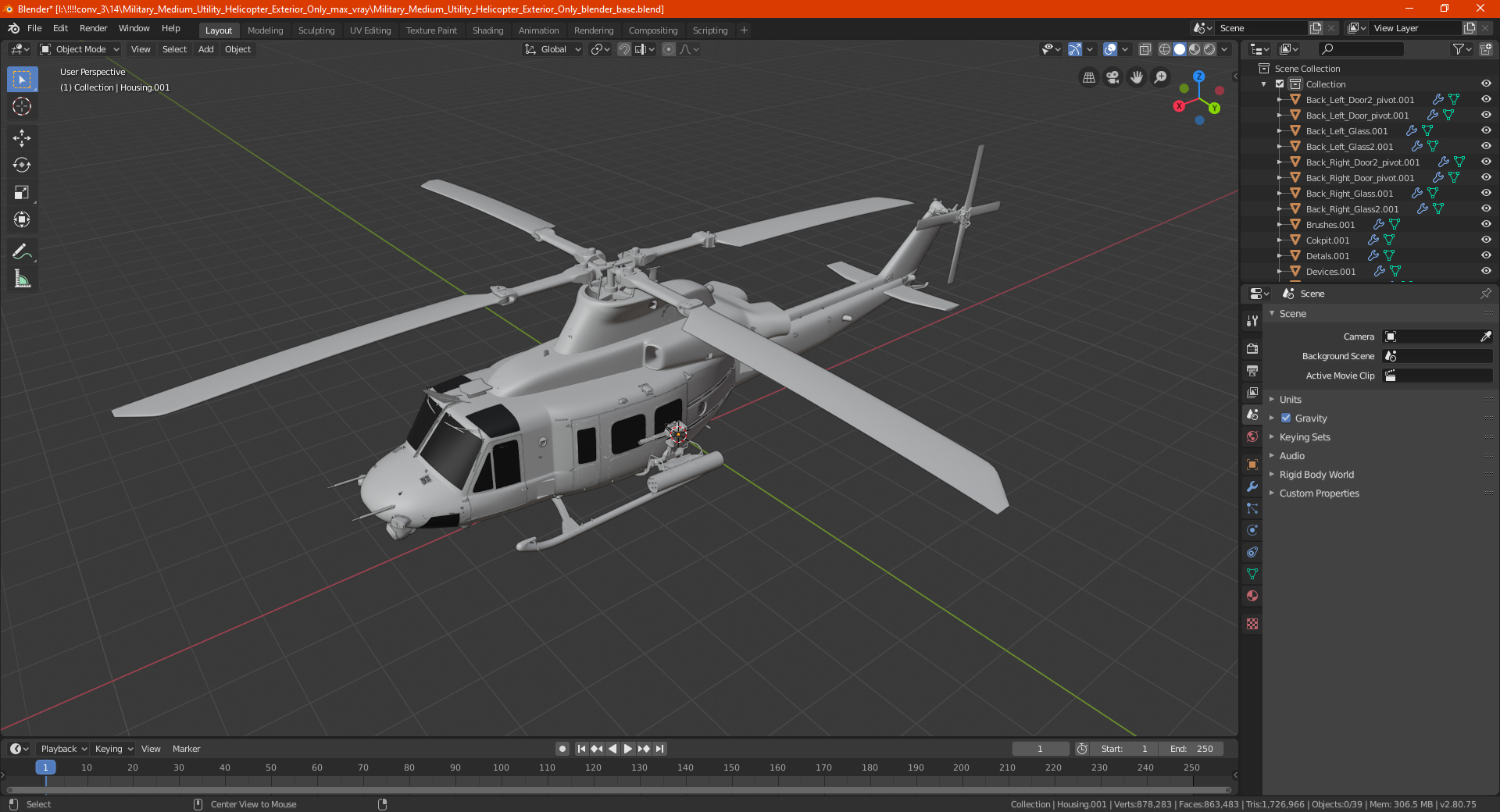 3D Military Medium Utility Helicopter Exterior Only model