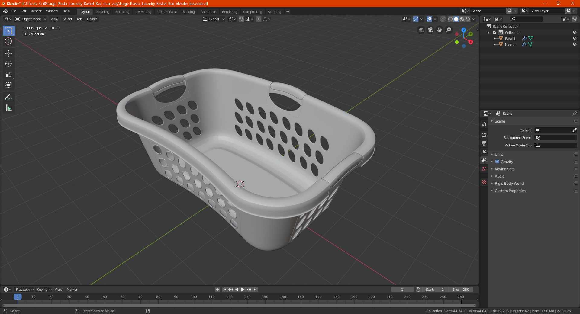 Plastic Laundry Basket Large White 3D model