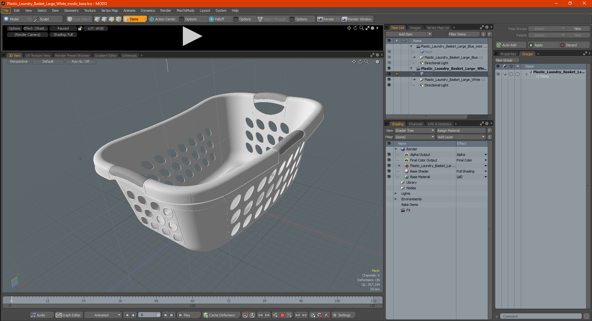 Plastic Laundry Basket Large White 3D model