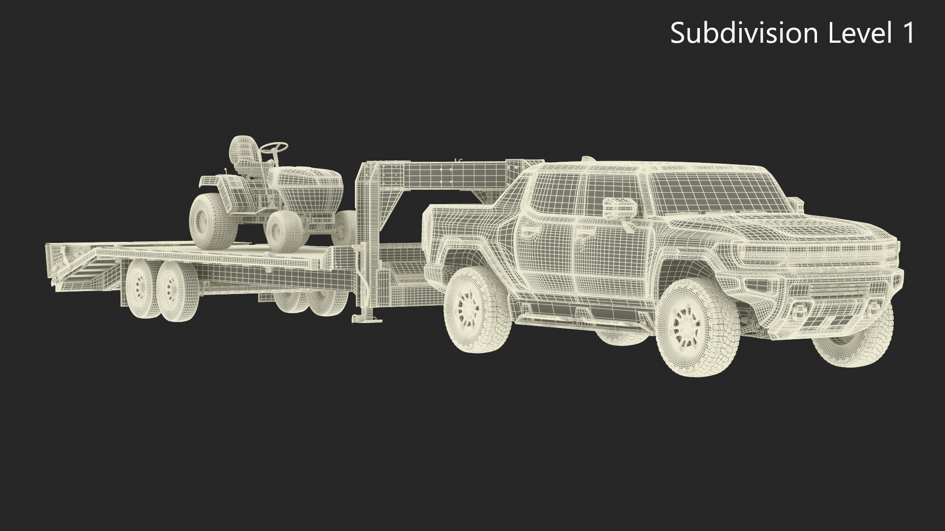 Pickup Truck with Gooseneck Trailer and Mini Tractor 3D