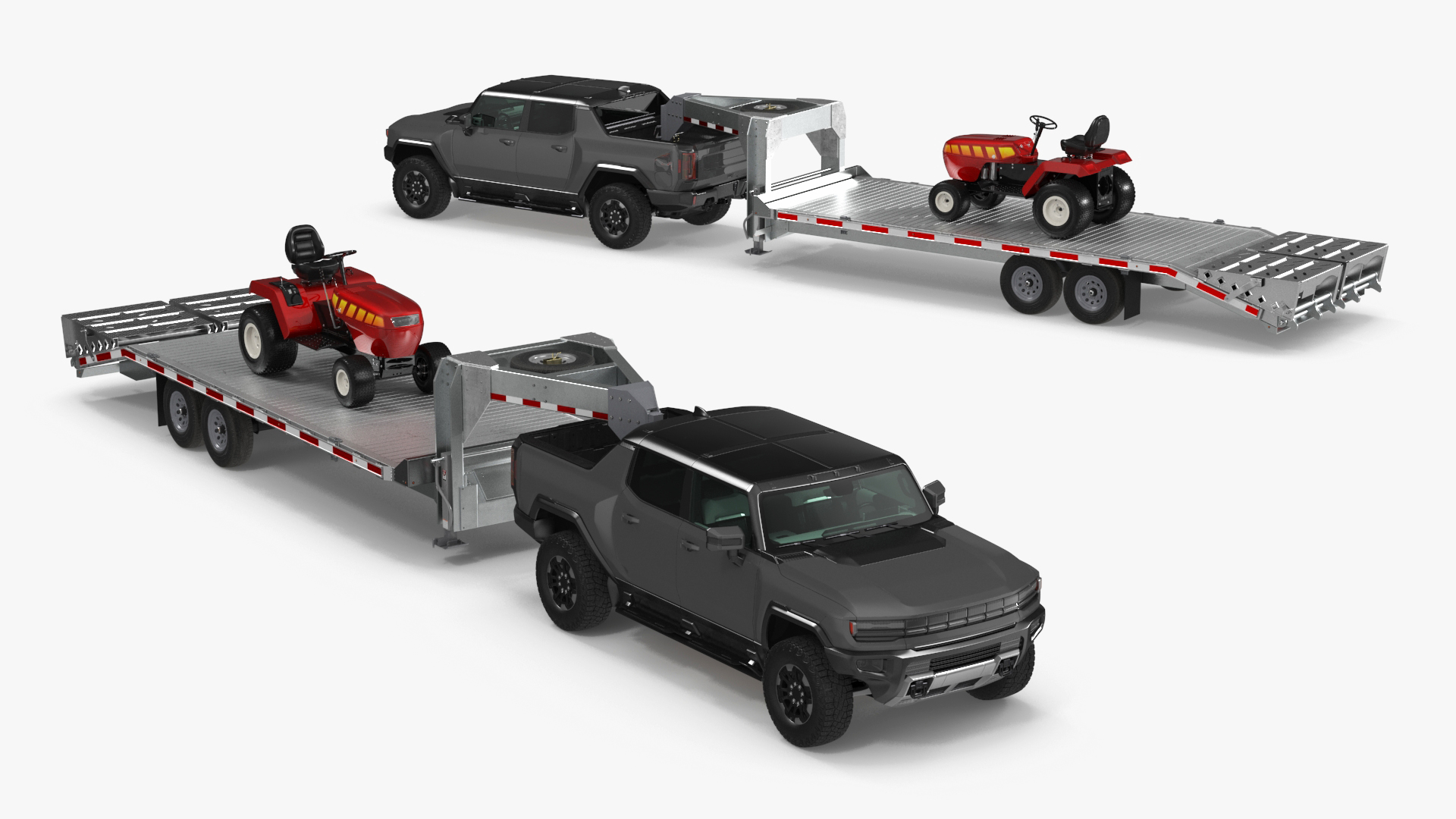 Pickup Truck with Gooseneck Trailer and Mini Tractor 3D