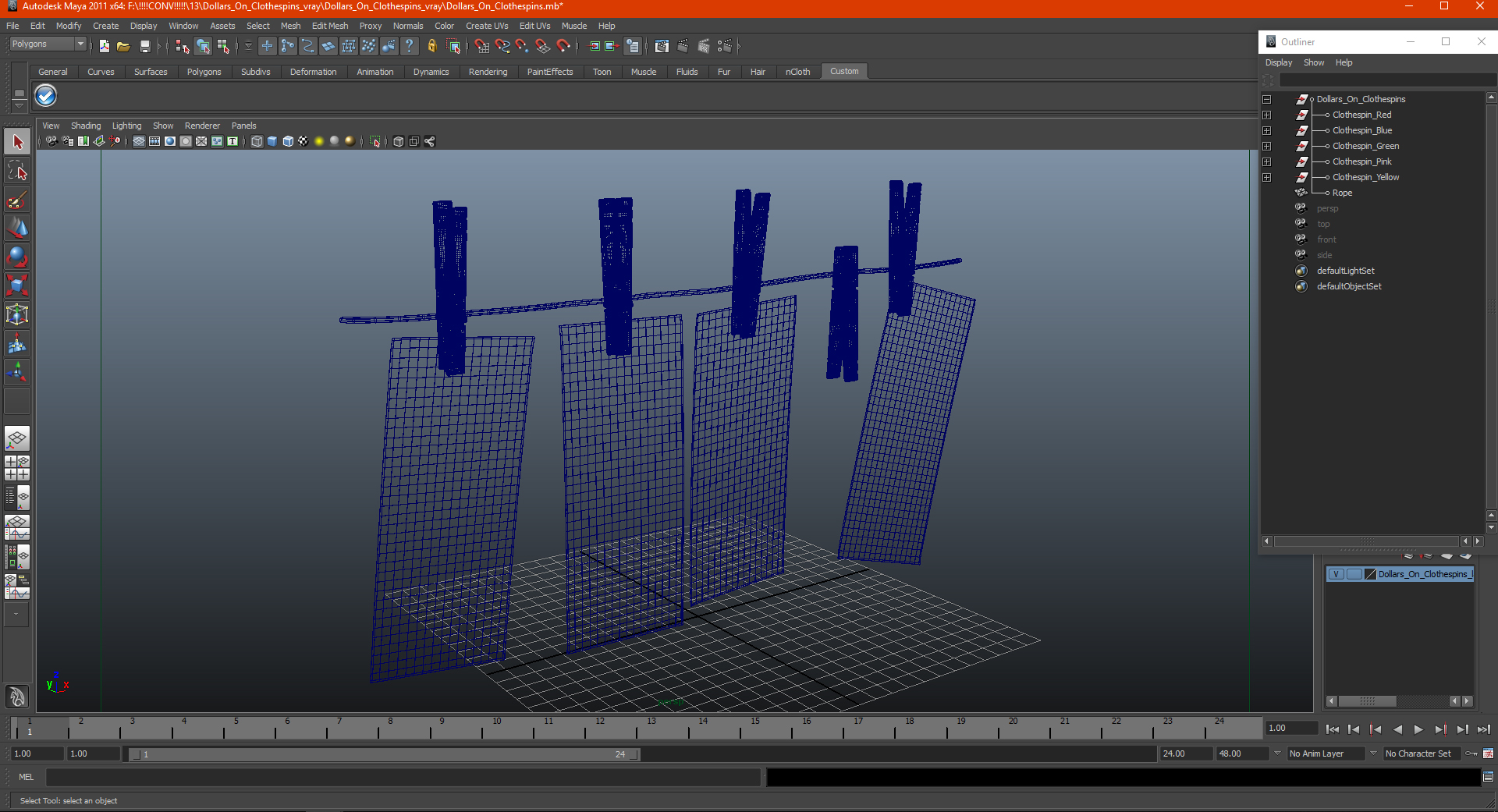 Dollars On Clothespins 3D