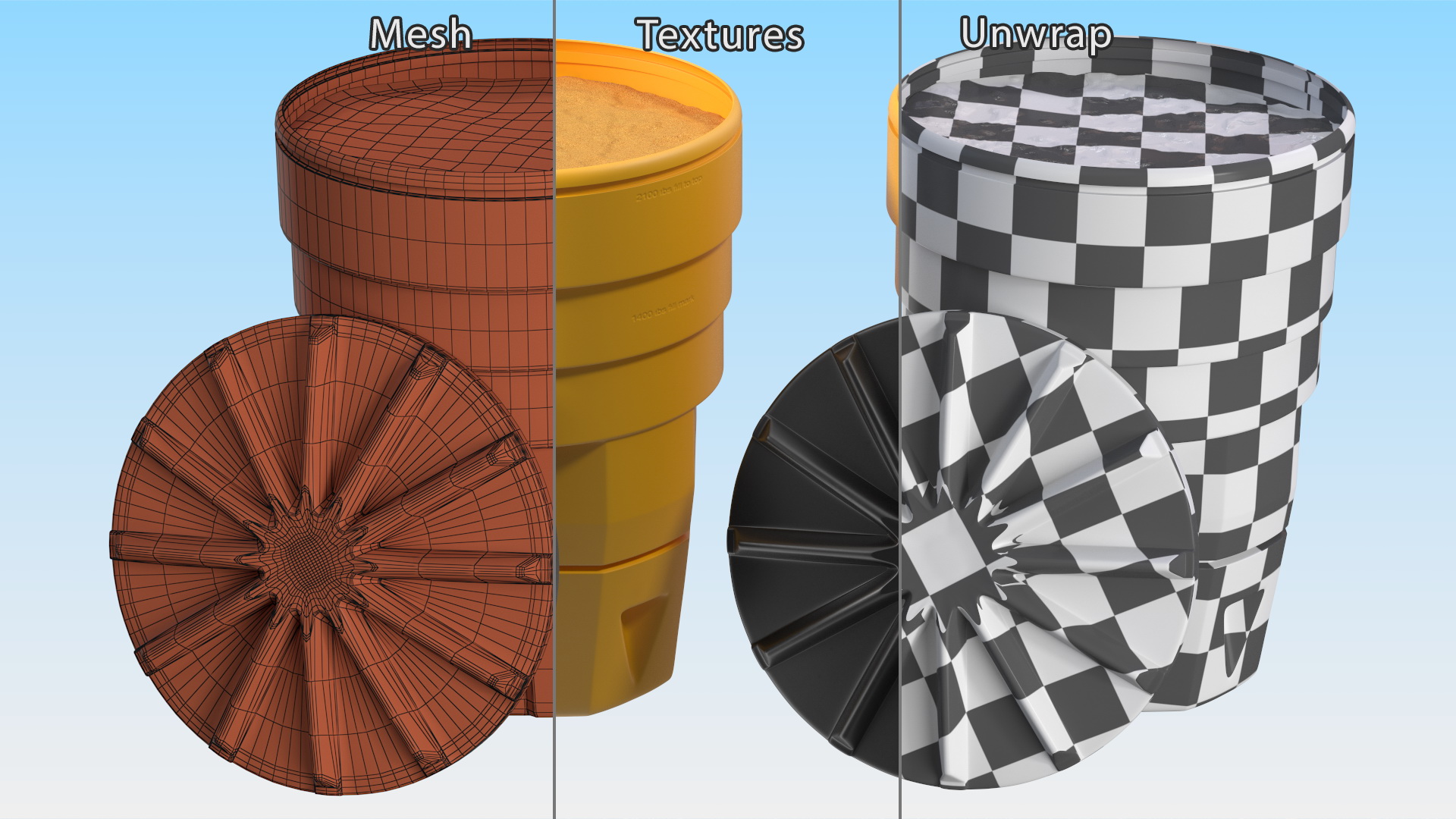 Yellow Opened Sand Barrel with Lid 3D model