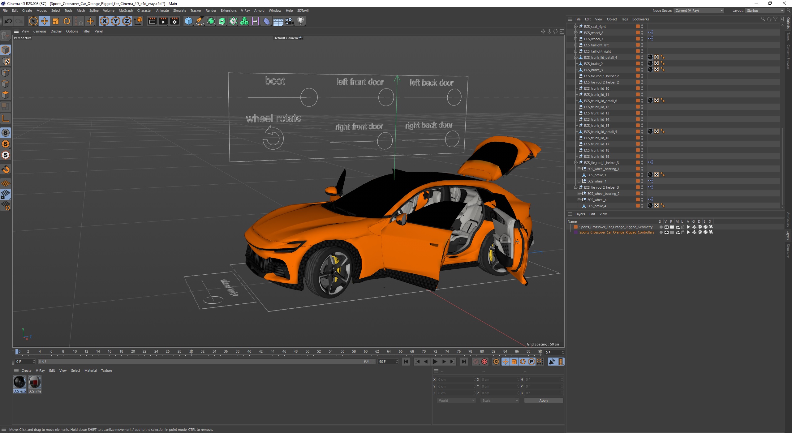 3D Sports Crossover Car Orange Rigged for Cinema 4D model