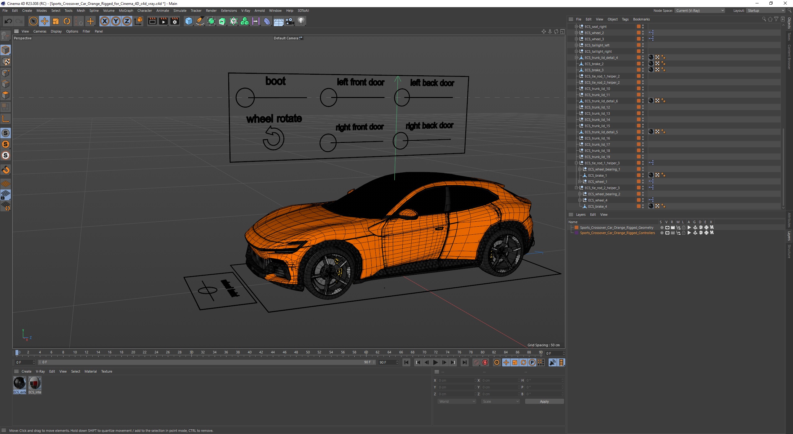 3D Sports Crossover Car Orange Rigged for Cinema 4D model