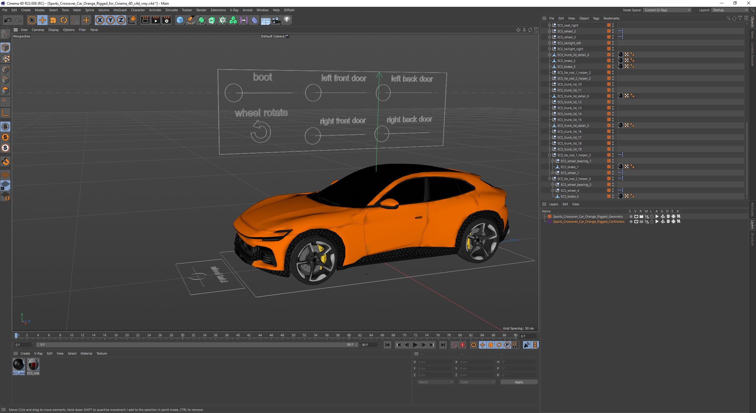 3D Sports Crossover Car Orange Rigged for Cinema 4D model