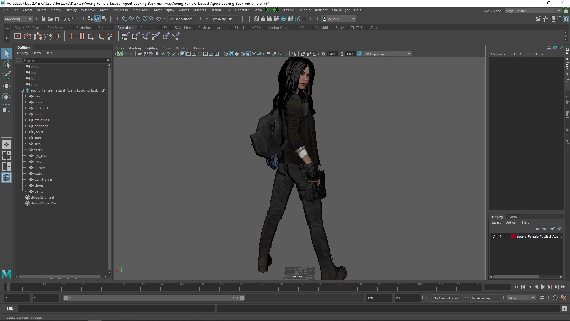 3D model Young Female Tactical Agent Looking Back