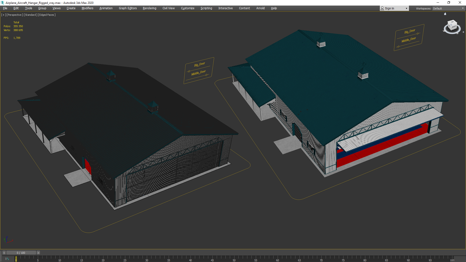 3D Airplane Aircraft Hangar Rigged