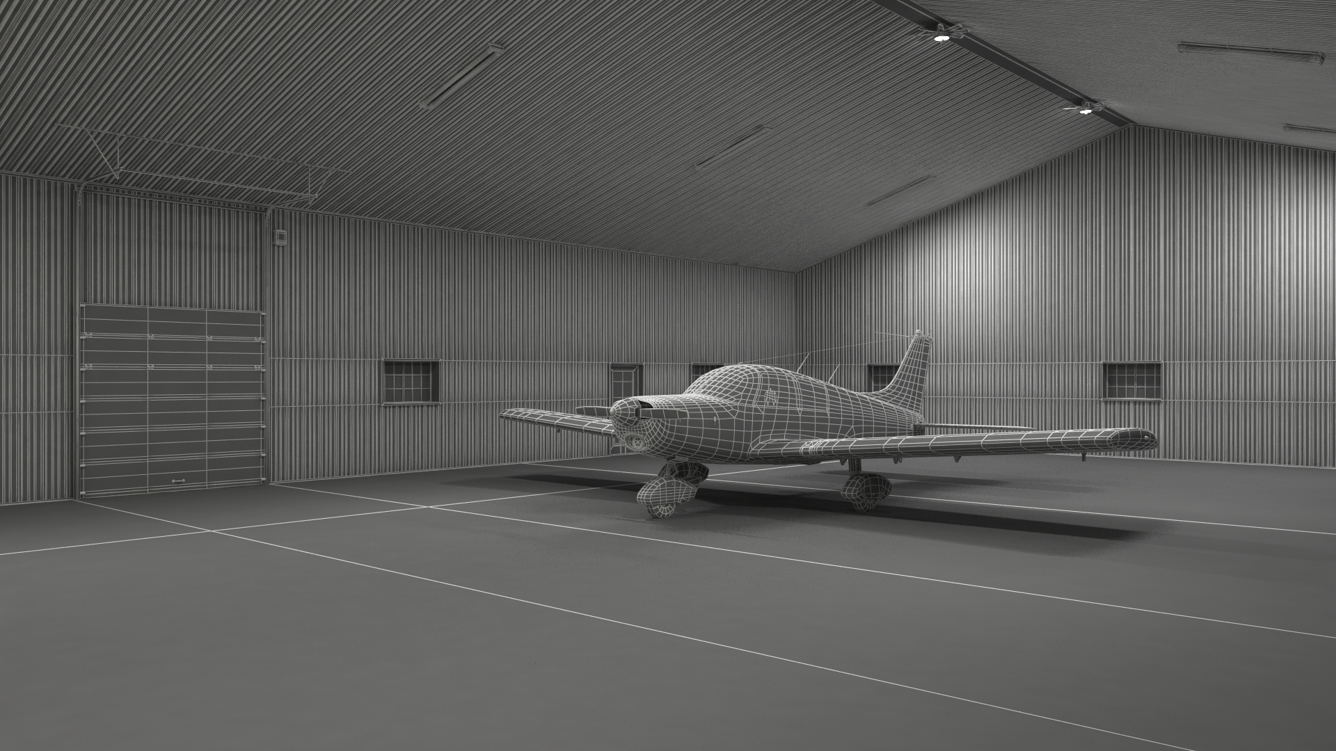 3D Airplane Aircraft Hangar Rigged