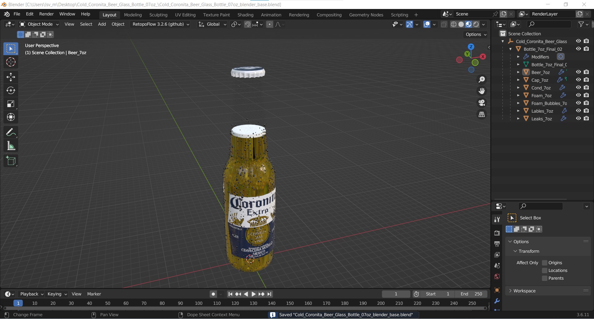 3D Cold Coronita Beer Glass Bottle 07oz