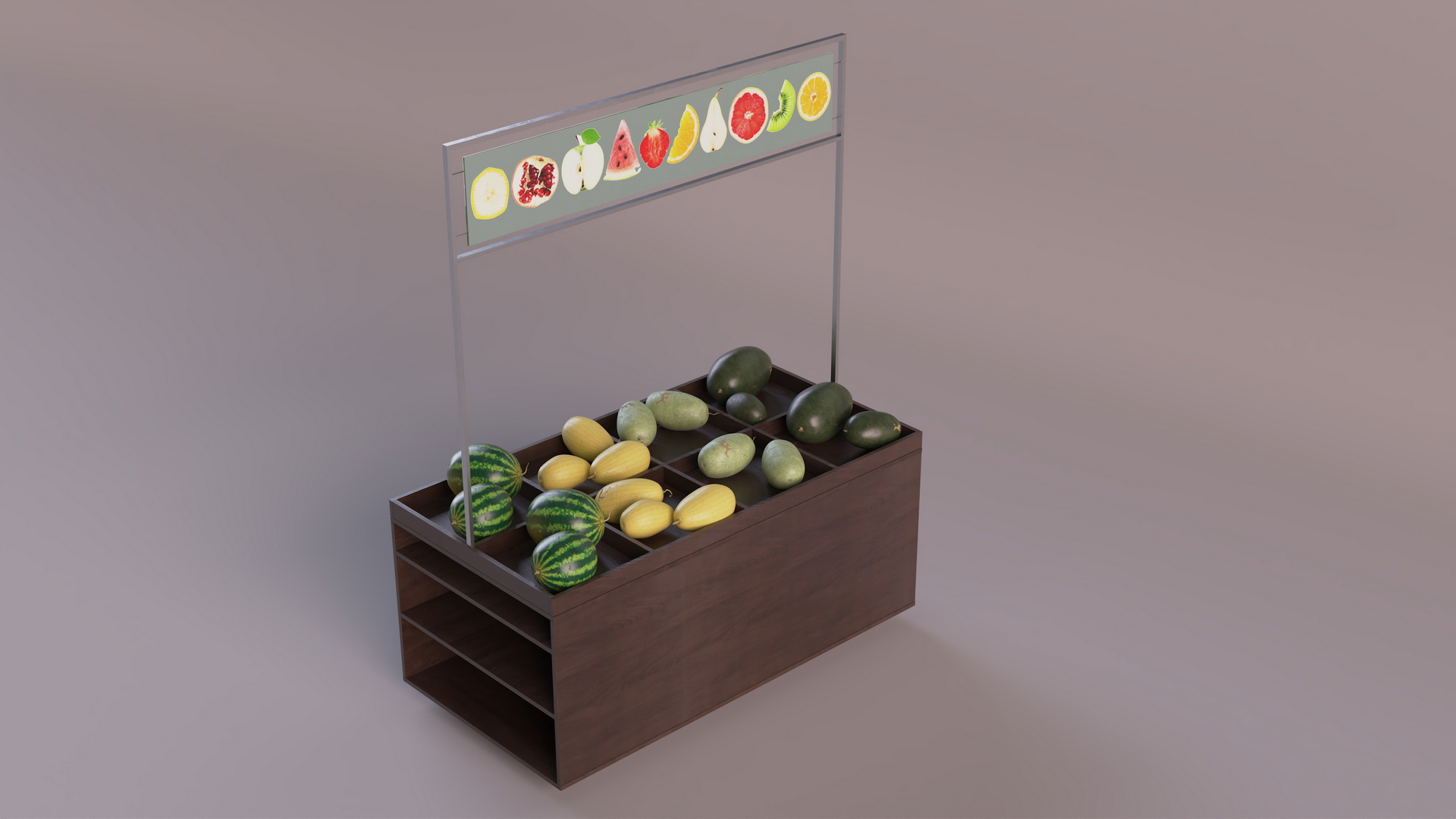 3D model Counter with Variety of Fruits