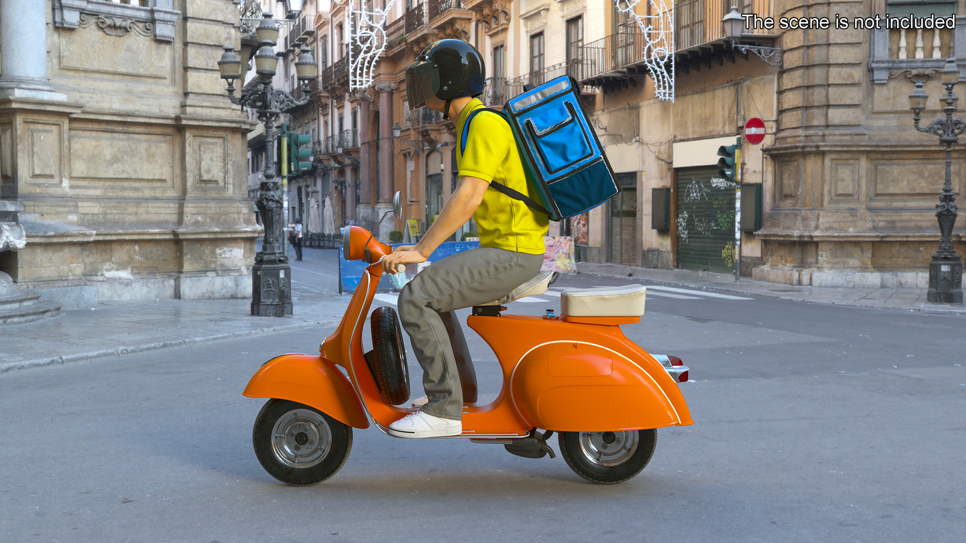 3D Delivery Man Riding Retro Scooter model