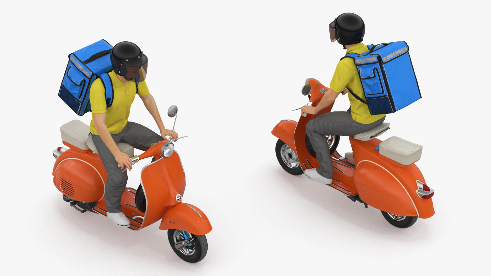 3D Delivery Man Riding Retro Scooter model