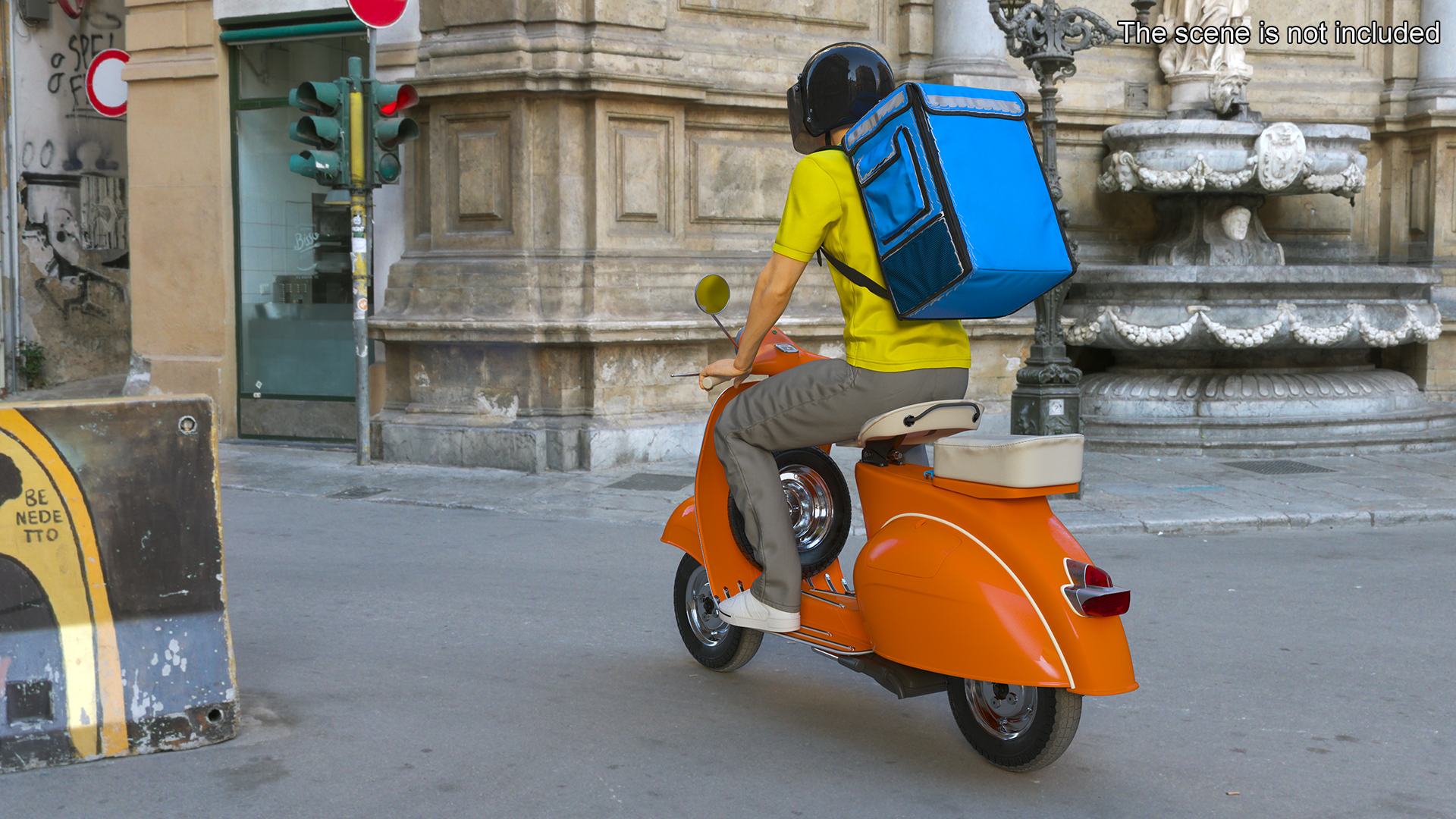 3D Delivery Man Riding Retro Scooter model