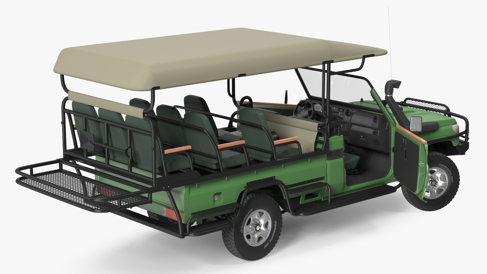 3D Toyota Land Cruiser Safari Open Sided Green Clean Rigged