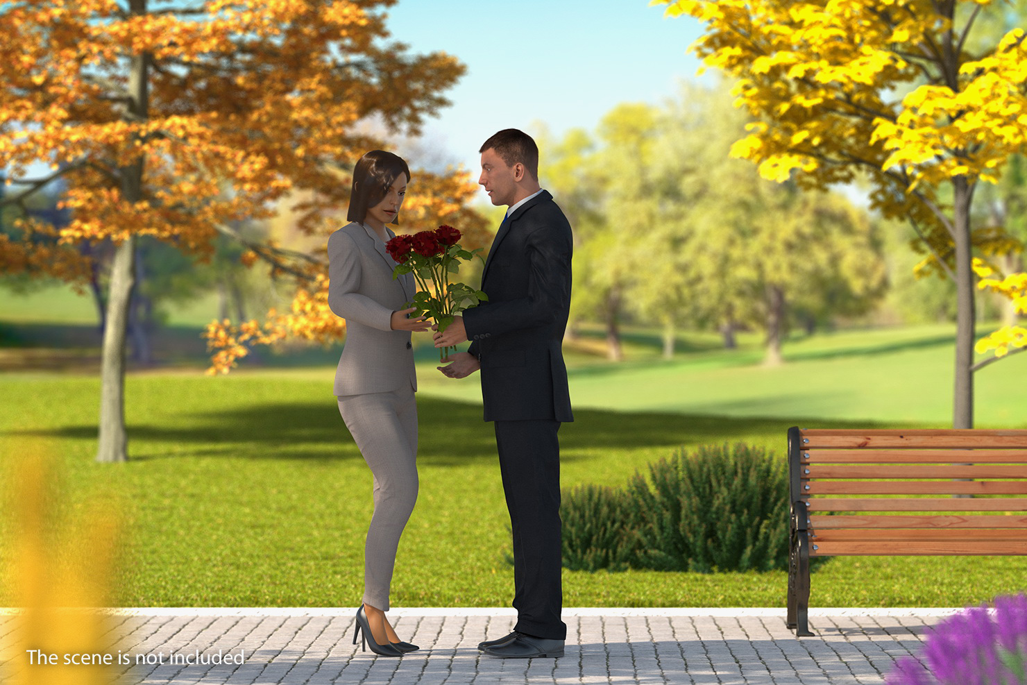 Rigged Man and Woman With White Roses 3D