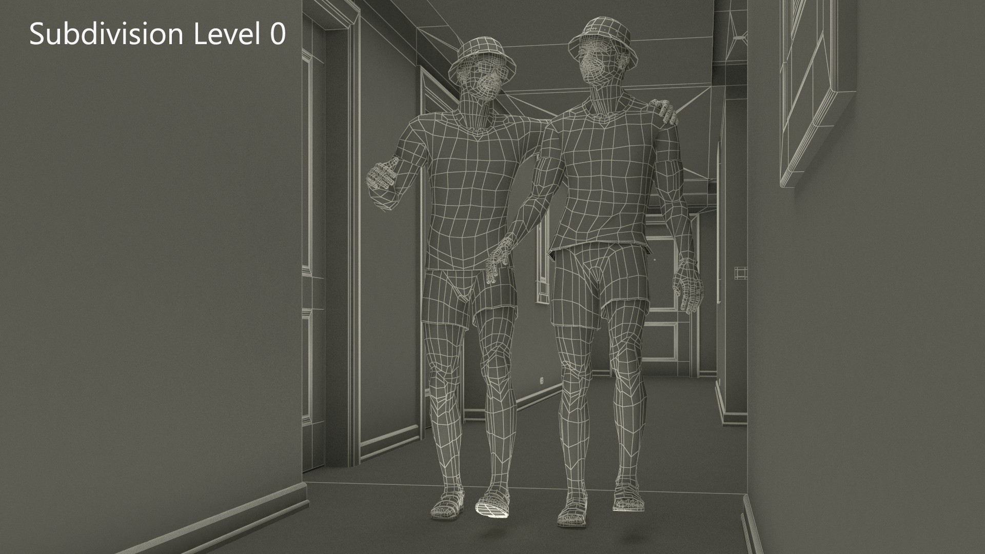 3D model Tourists in Hotel Hallway