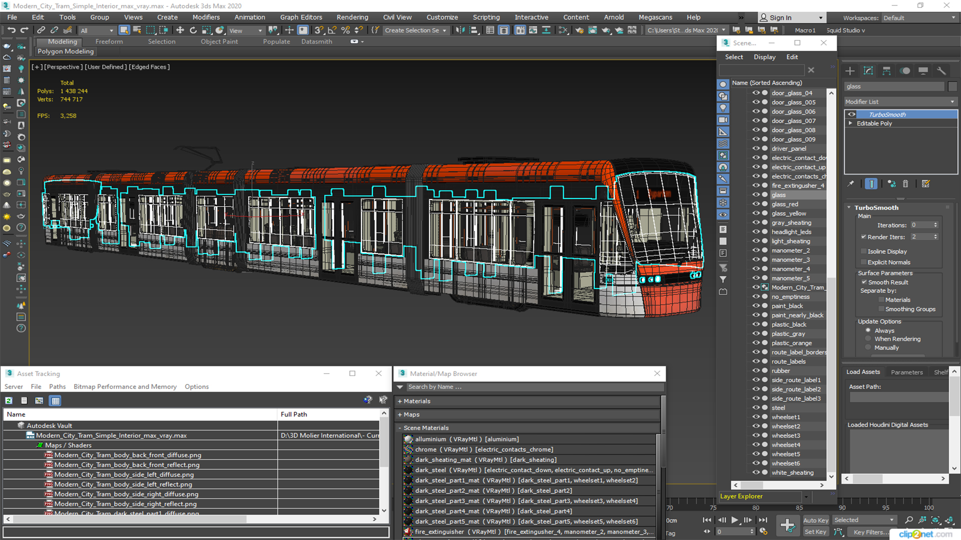 Modern City Tram Simple Interior 3D