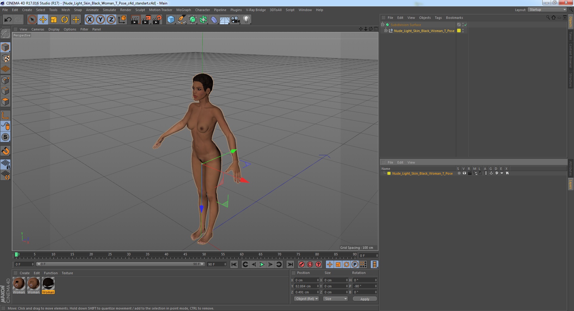 Nude Light Skin Black Woman T Pose 3D model